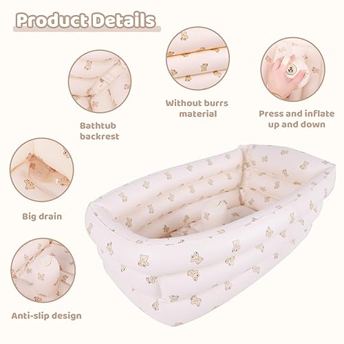 Miniatura 2 de Bañera inflable para bebé con bomba de aire incorporada, bañera portátil para bebés de 0 a 5 años, piscina de bolas pequeña, bañera plegable para