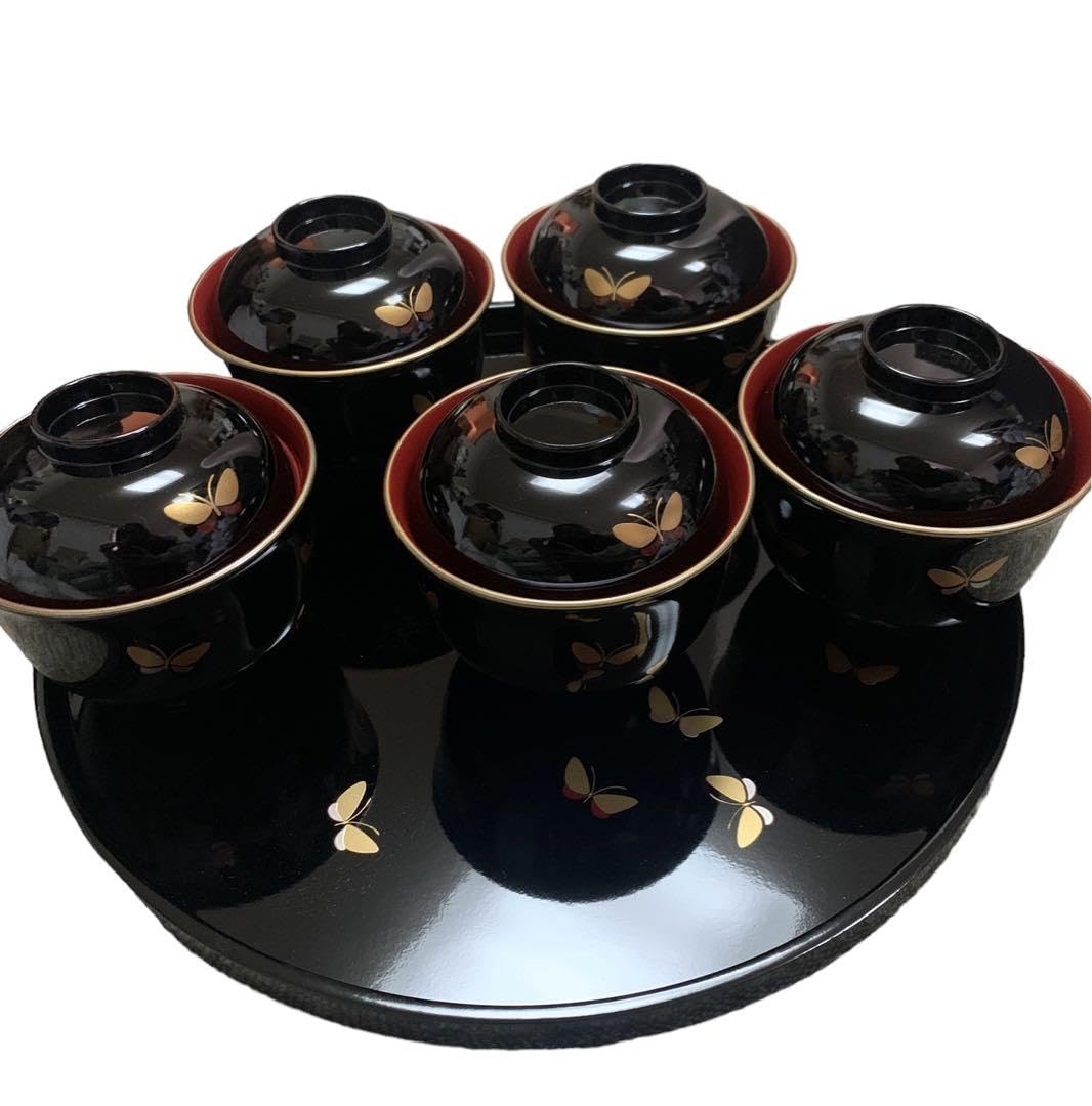Amazon.co.jp: ハナエモリ HANAE MORI 盆付小吸椀揃 お椀 お盆 漆器 