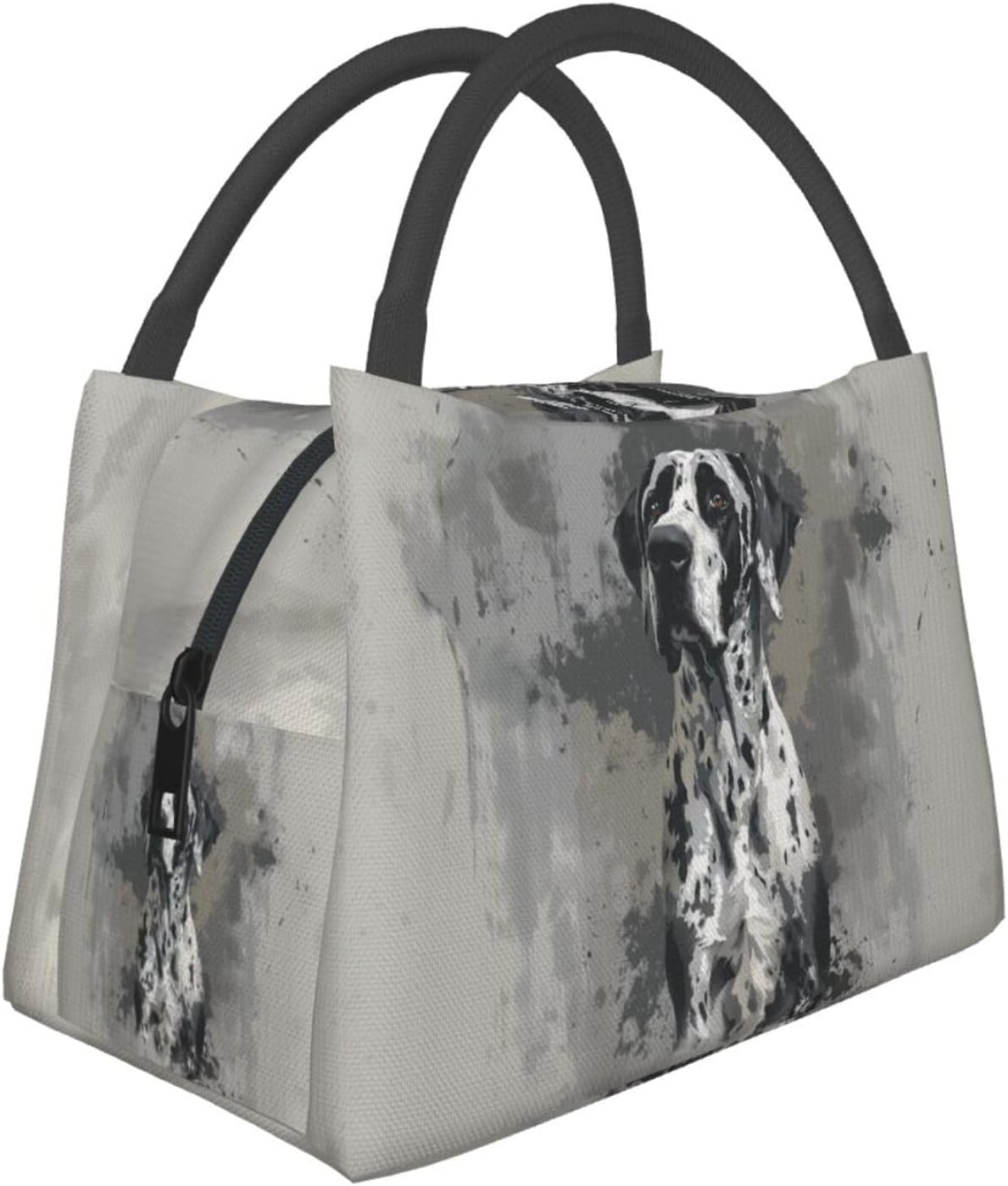 Abstract Dalmatian Dog Polyester Insulated Lunch Box,Artistic Puppy Lunchbag for Work Picnic Travel,Makeup Bag,Reusable Cooler Bags Gifts for Pet Lovers Girls Boys Teens,11in x 6.3in x 6.7in