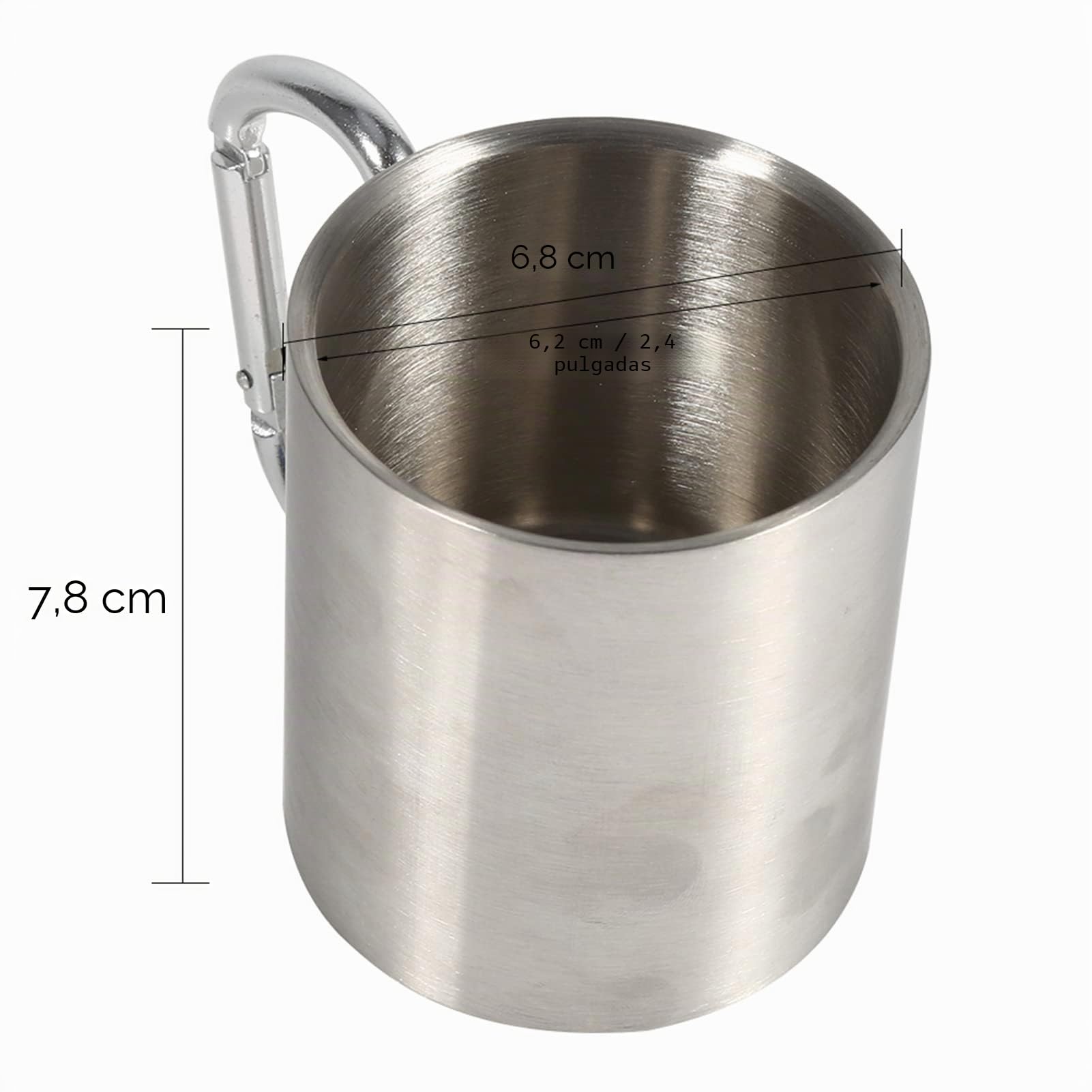 Taza Con Mosqueton, 220ml Taza Portátil de Acero Inoxidable Ideal para Viajes, Camping, Senderismo y Deportes al Aire Libre