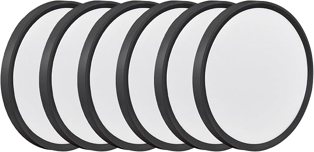 6PK 9 1 cm LED Lumières de plafond de montage, 18W, 1860LM, 3000K/4000K/6000K CCT Luminaires à panneau plat rond pour Hallway, Cuisine, Chambre, Lave-linge, Noir