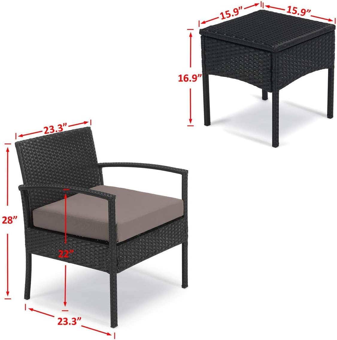 Tappio Patio Outdoor Chairs 3 Set, 1 Conversation Table & 2 pcs Rattan Sofas with Backrest Soft Cushions, Lawn Chairs with Cushions, Garden Furniture Sets Suit to Lawn Backyard Pool (Brown)