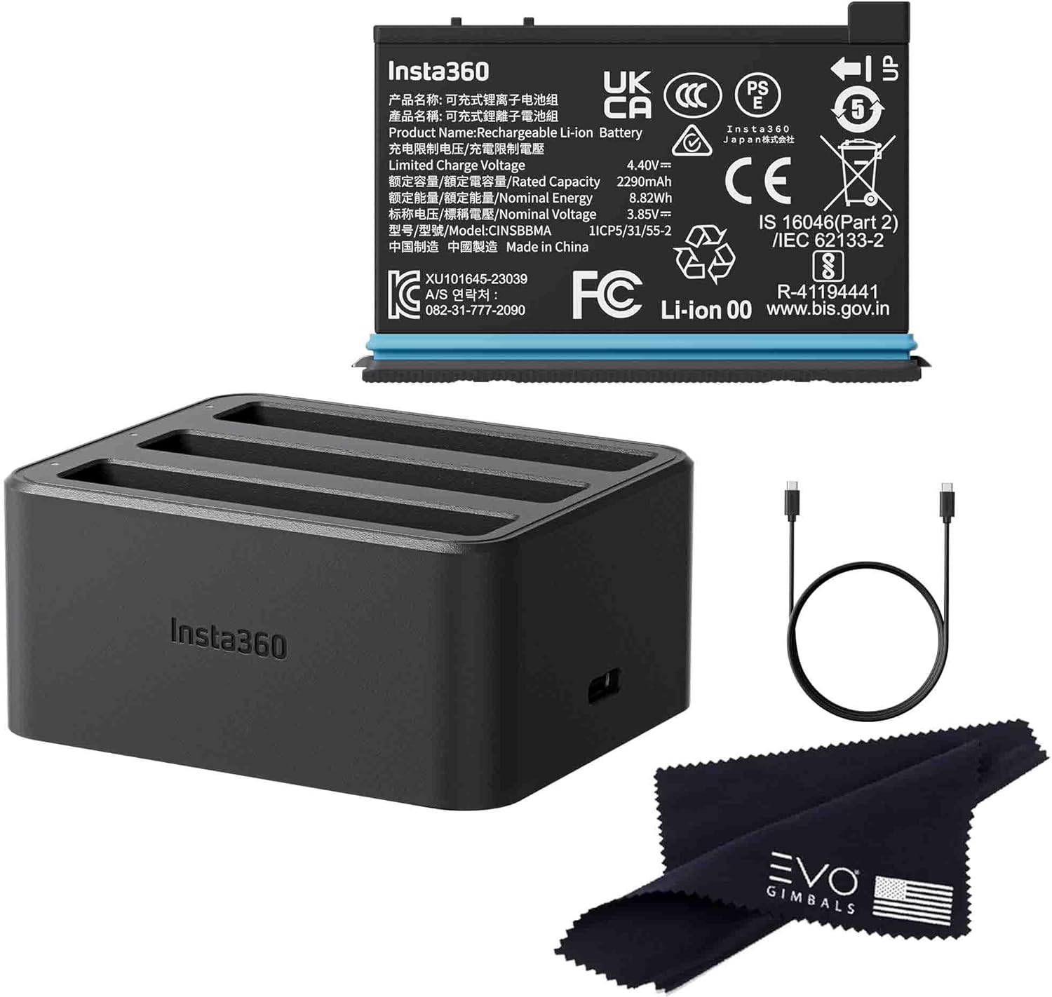 Insta360 X4 Battery(2290mAh)& Fast Charge Hub Bundle/Only Compatiable for X4 Camera (1 Battery+ 1 Charger)