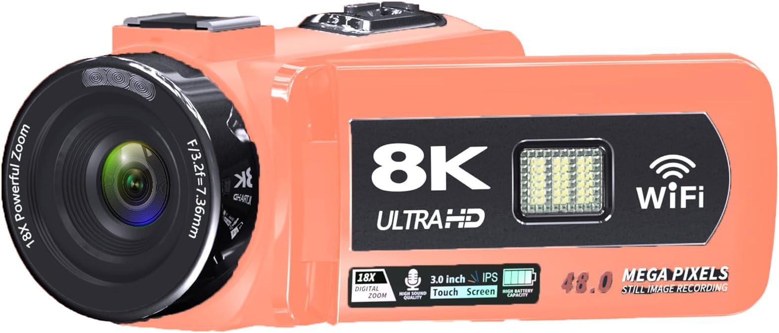 VETEK Video Camera 8k Camcorder 48MP UHD WiFi IR Night Vision Vlogging Camera for YouTube, 18X Digital Zoom 3.0“ LCD Screen Digital Camera with Microphone, 32G SD Card
