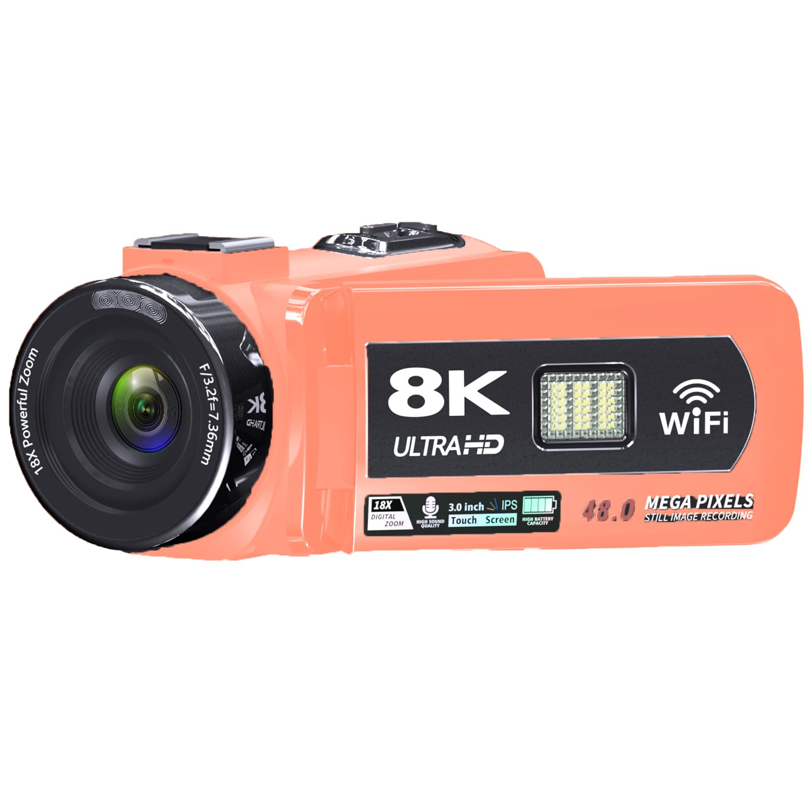 VETEK Video Camera 8k Camcorder 48MP UHD WiFi IR Night Vision Vlogging Camera for YouTube, 18X Digital Zoom 3.0“ LCD Screen Digital Camera with Microphone, 32G SD Card