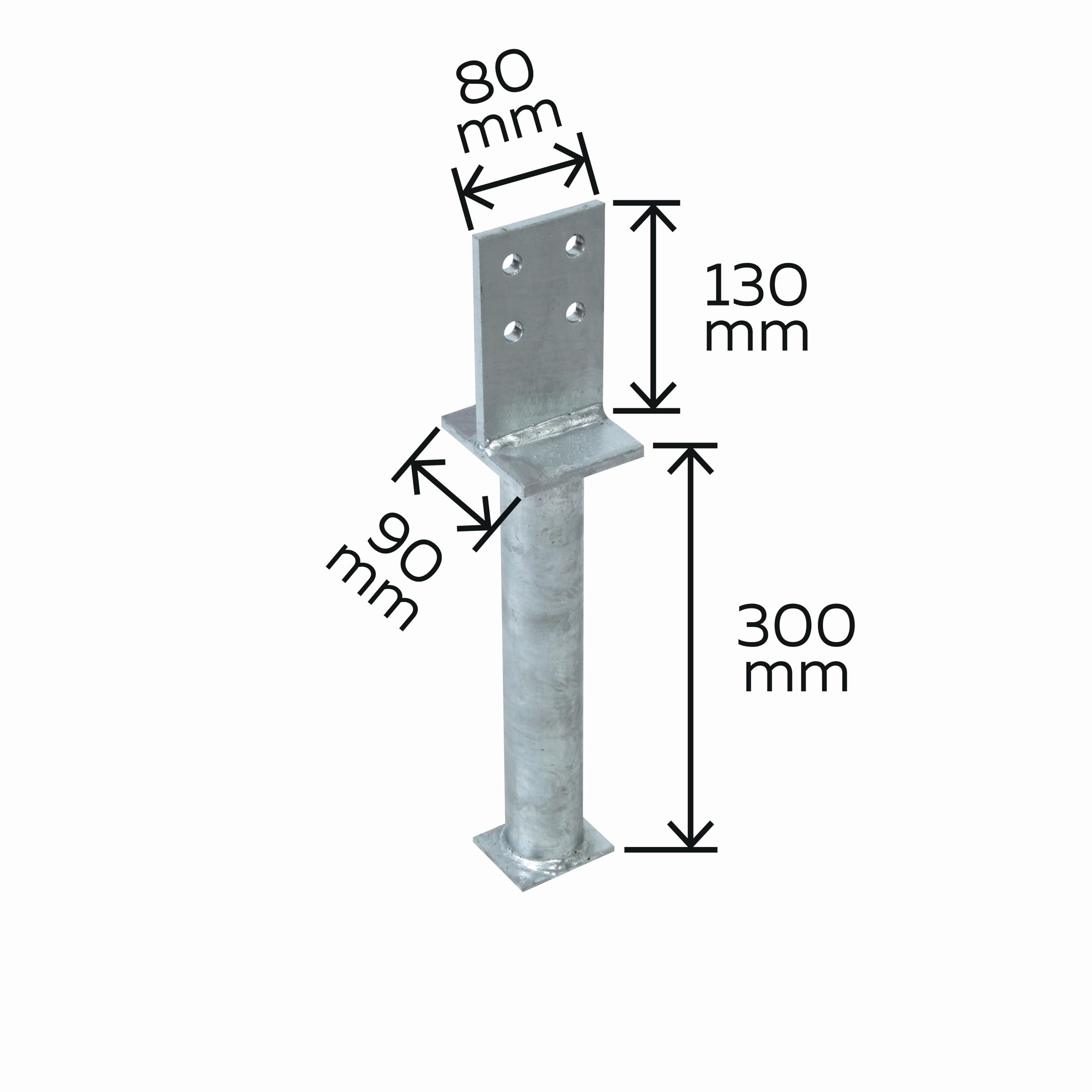 Alberts 8er Set T-Pfostenträger | zum Einbetonieren | feuerverzinkt | Steggröße 130 x 80 mm | Betonanker 300 mm