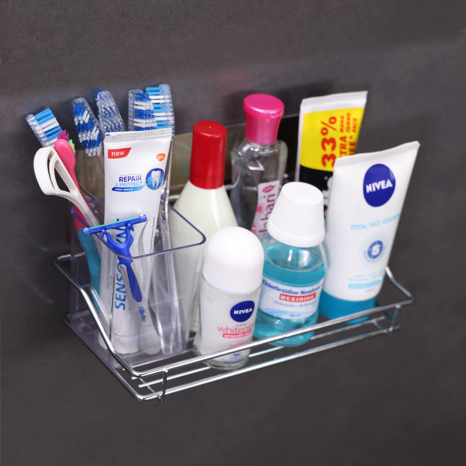HOKIPO Magic Sticker Series Self Adhesive Chrome Plated Metal Kitchen Bathroom Shelves (Silver) - Set of 1 (B07BQCW9KM) Amazon Price History, Amazon Price Tracker