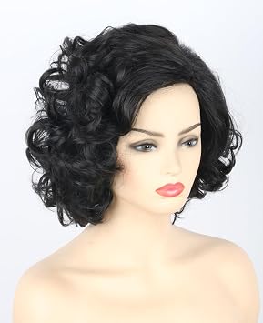 Topcosplay Women Wigs Balck Short Curly Wavy Halloween Costume Cosplay Synthetic Fiber Wig