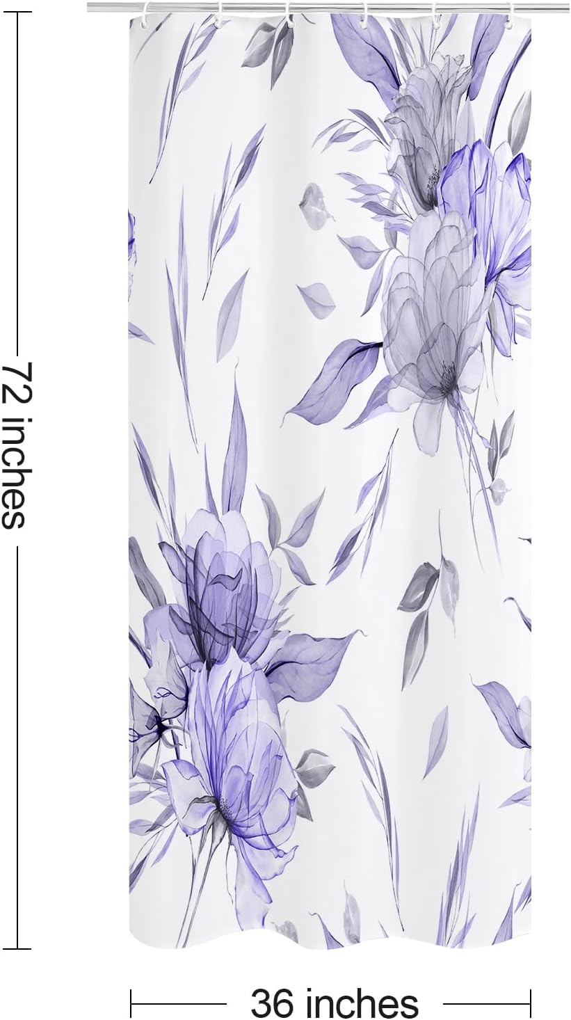 Litabel Small Stall Boho Watercolor Floral Shower Curtain 36 x 72, Purple and Grey Ink Painting Style Flower Shower Curtains for Chic Rustic Bathroom, Artistic Narrow Half Size Shower Curtain