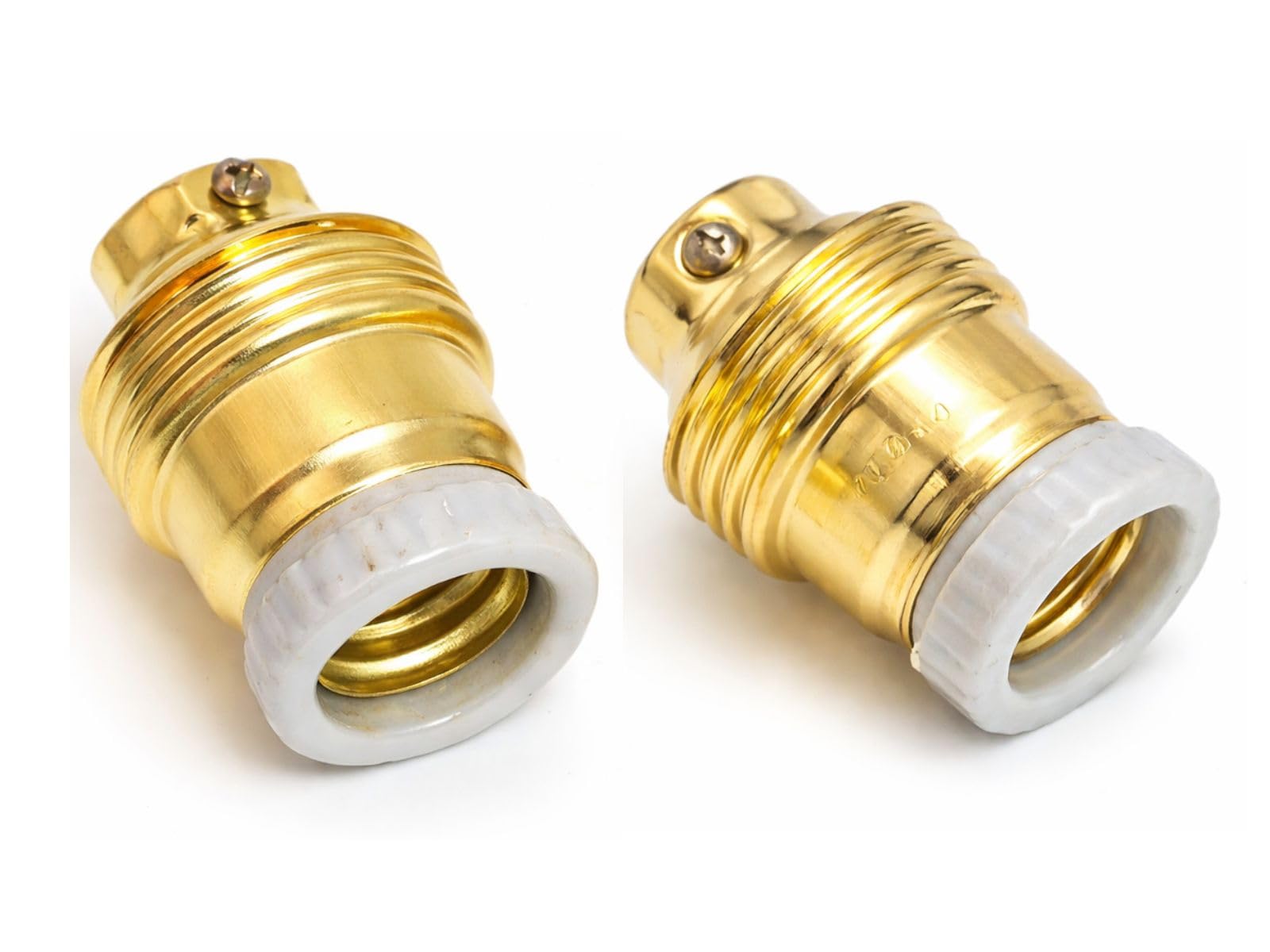 Portalampada E14 Vintage Ottone e Porcellana (Set 2pz) per Restauro Lampadari e Candelabri Antichi – Filetto M10x1 – Bassa Tensione 12/24V – Stile Classico Retrò
