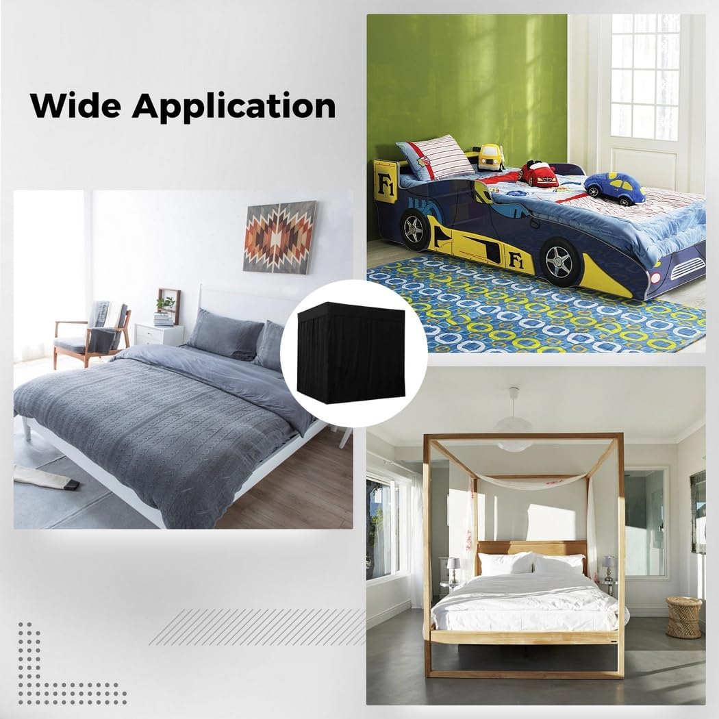 Black Queen Bed Canopy With Curtains, Four-Sided Blackout Panels And Top Cover, 3-Entry Design For Bedroom Decoration, 59 X 79 X 77 In