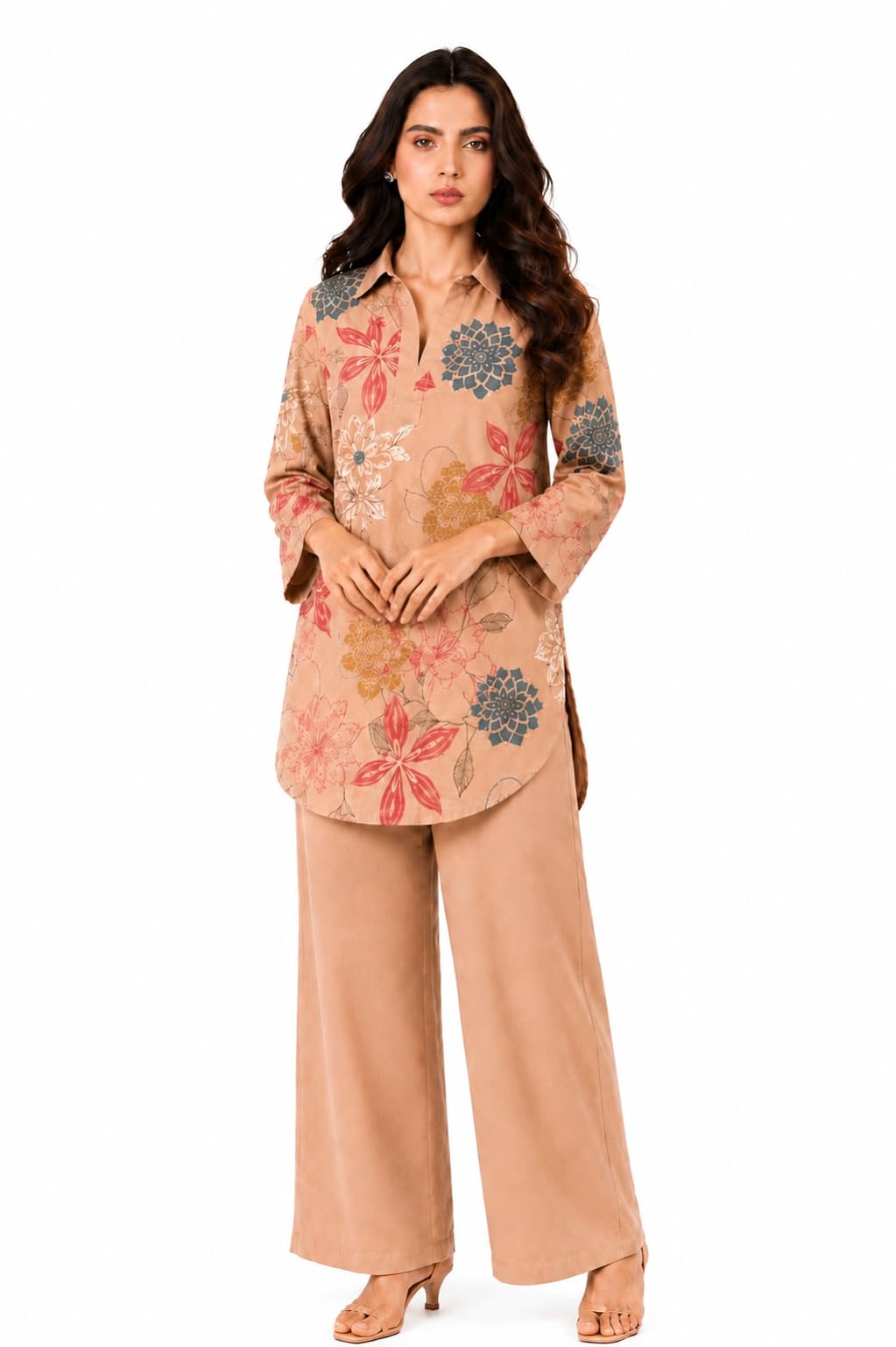 velvet berry Women's Floral Printed Kurta with Palazzo Pants, Co-ord Set-picture-38