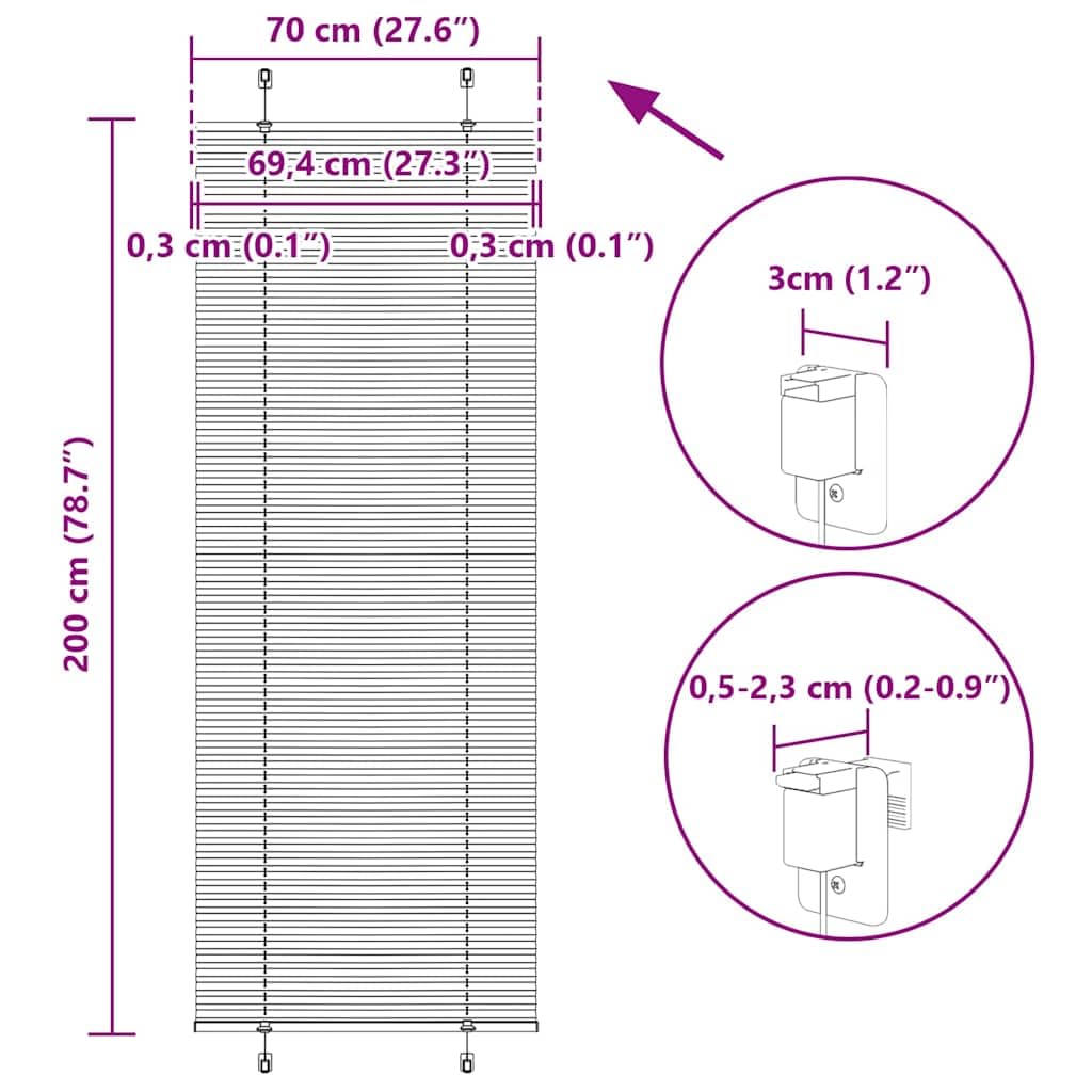 vidaXL Tenda Plissettata Bianca 70x200 cm Larghezza Tessuto 69,4 cm, Tenda per Finestra Plissettata, Tenda Plissettata, Tenda a Fisarmonica