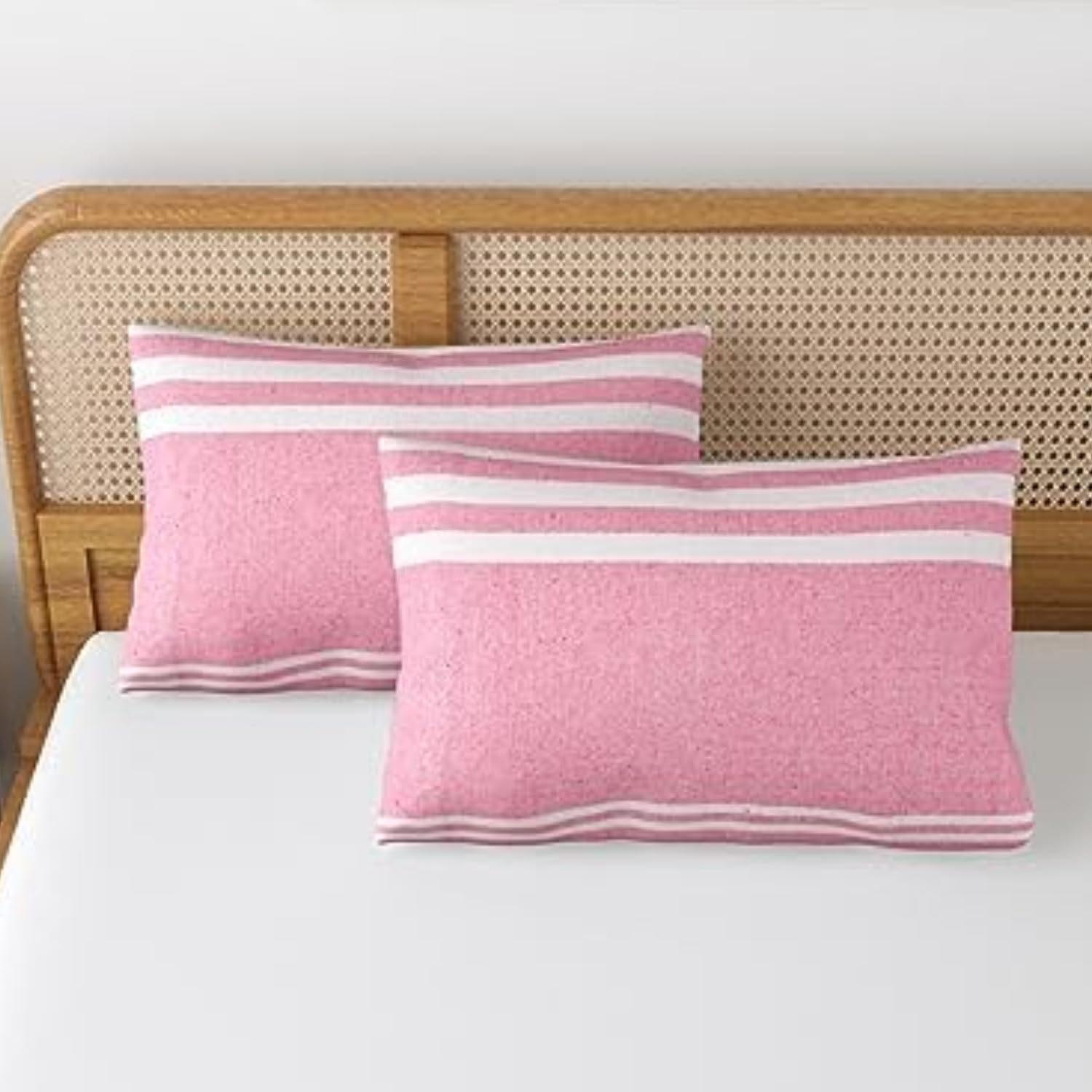 Pillow Cover Set of 2 | Pillow Cover 100% Cotton | 180 TC Bed Pillow | Wrinkle Free & Fade Resistance | Striped Pattern | Standard Size | All Season Use (Rose Pink)-image-19