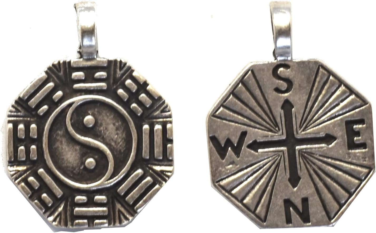 GenericLot of 6 Compass/Yin-Yan Pewter Pendants Silver plaited 35mm Diameter (1.3/8 Inches), Pewter, No Gemstone