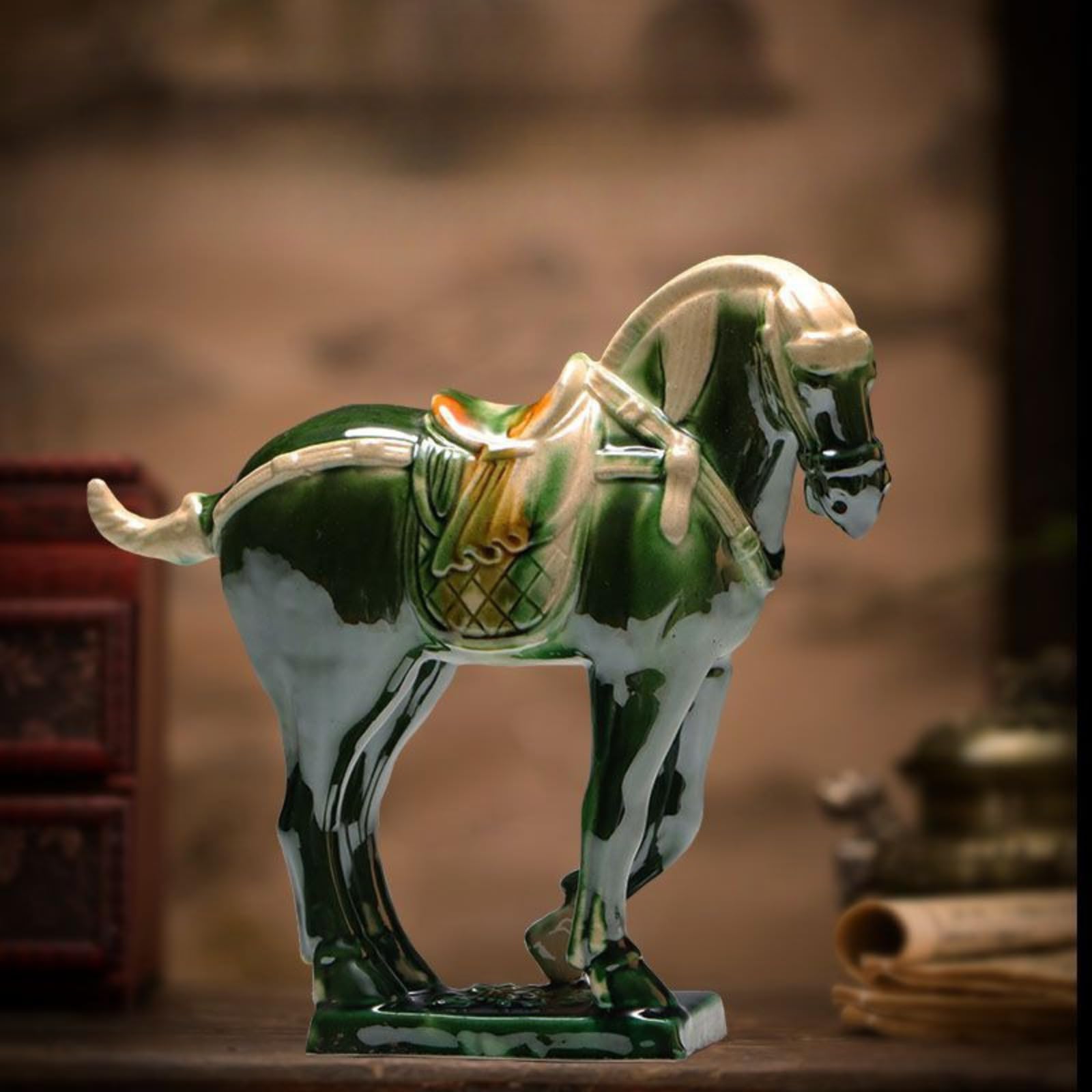 Poterie émaillée tricolore de la dynastie Tang, vase décoratif de 19 cm pour buffet de salon