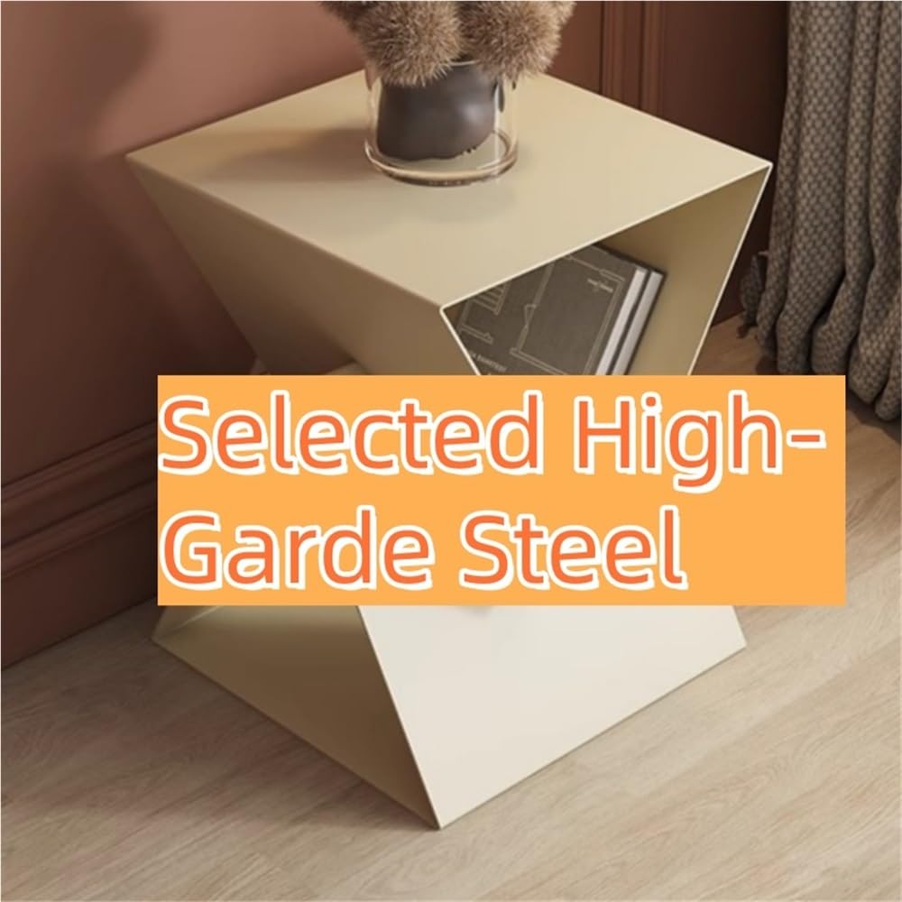 Creative Storage Side Table, Metal Coffee Table, Modern Bedside Table, Fashionable Sofa Side Table, Suitable for Living Room, Bedroom, Balcony(White)