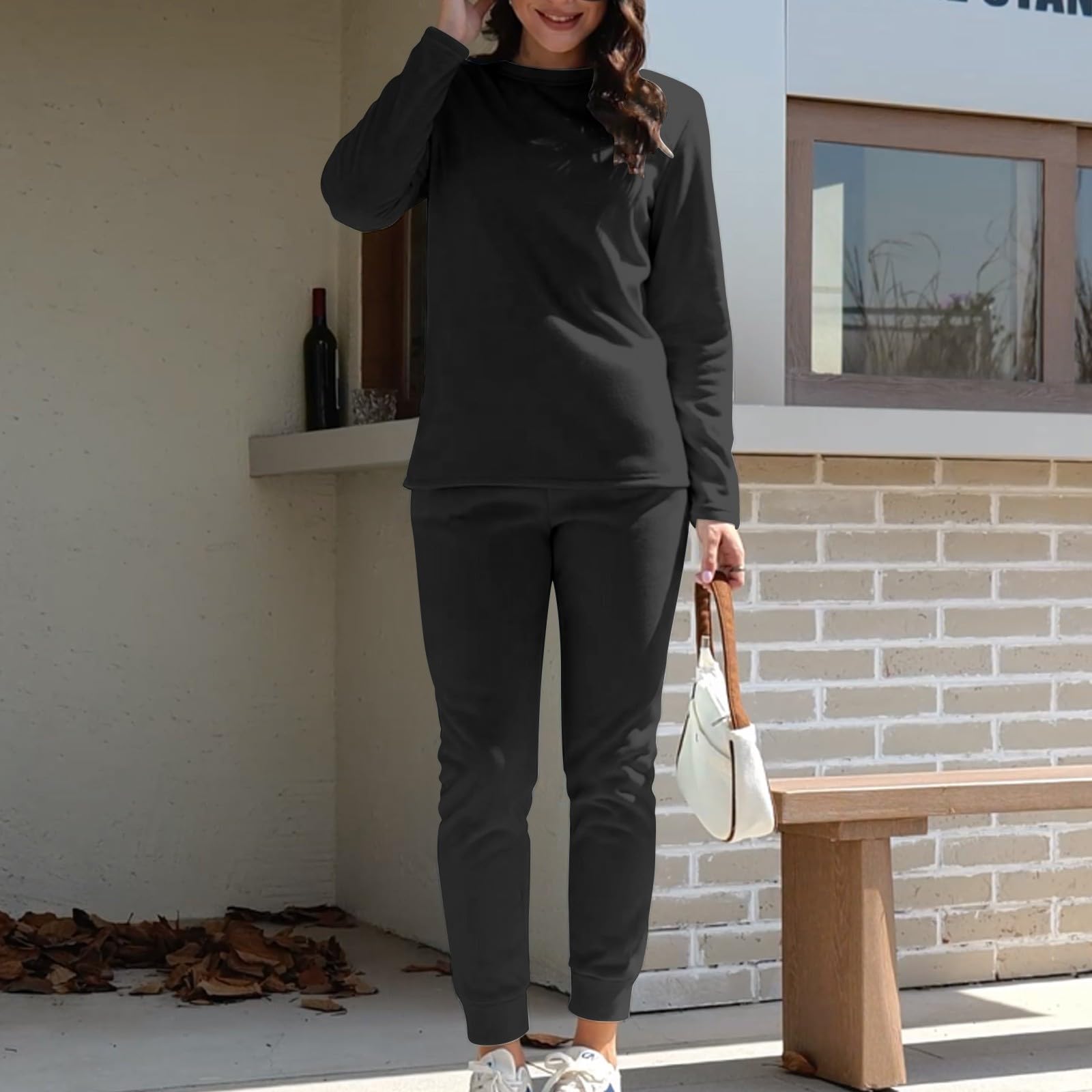 Ensemble Hiver Femme - Confortable Classique Sportswear Manches Longues Sport Fitness Ensemble Jogging Souple Décontracté Tracksuit Léger Elastique Sweat+Pantalon Automne Hiver Coton Survetement Femme