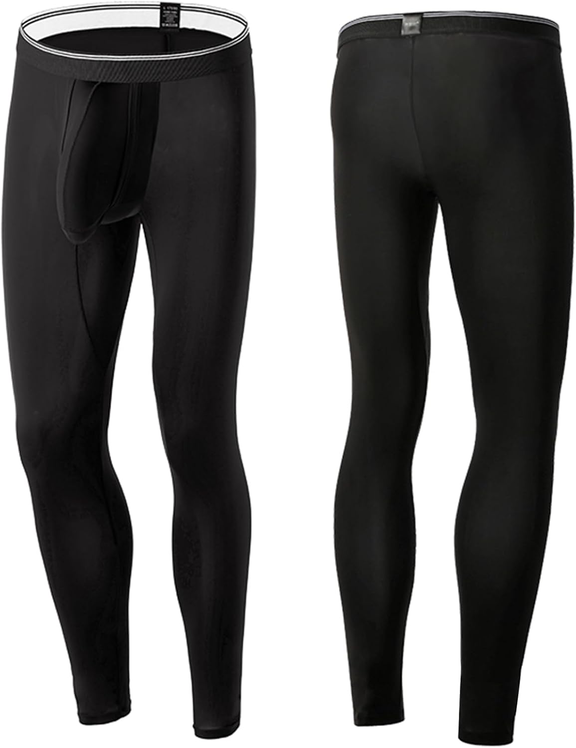 Men's Moisture-Wicking Sports Leggings Elastic Waistband Bulge Pouch Stretchy Skinny Gym Pants
