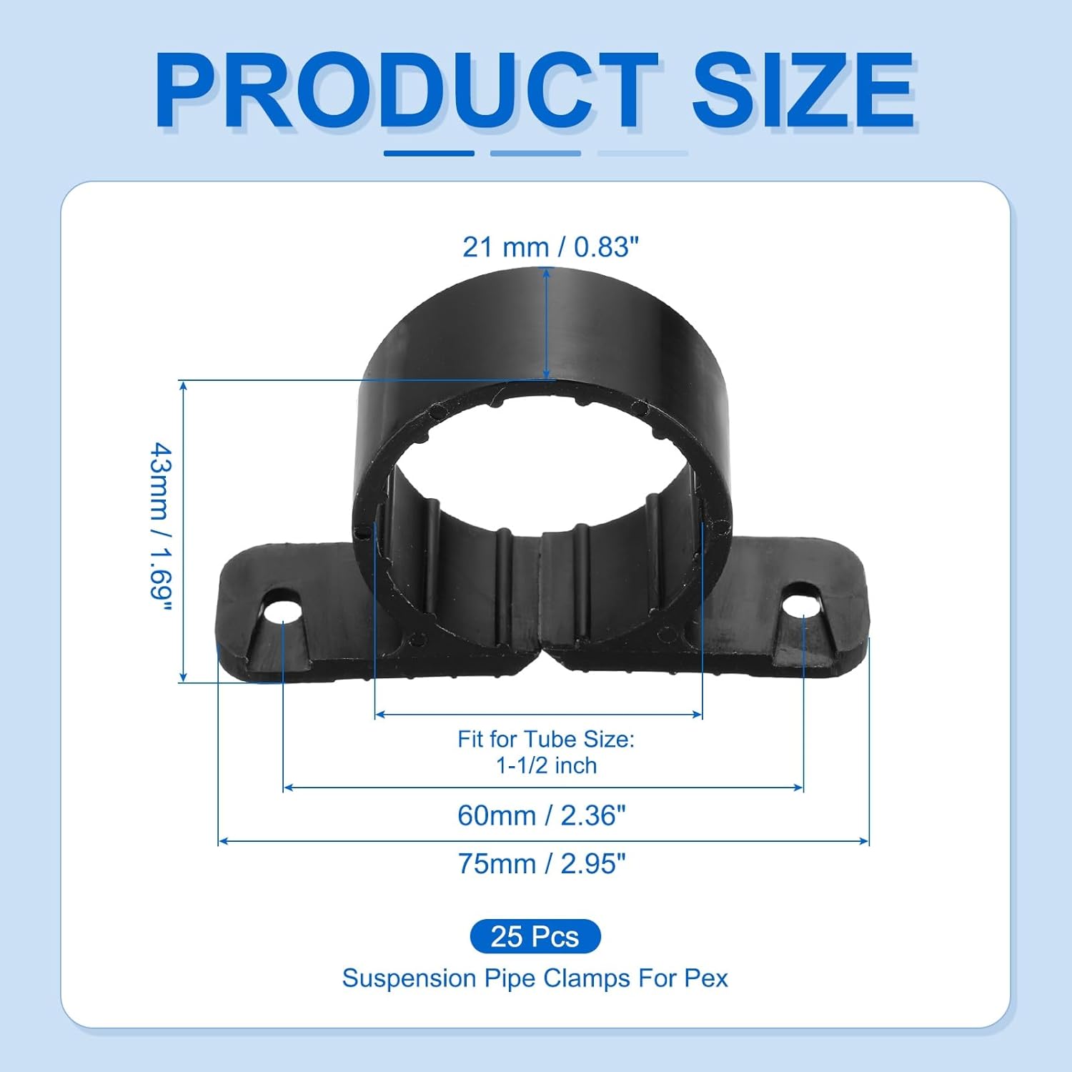 PATIKIL Suspension Pipe Clamps 1-1/4 Inch, 25 Pack Standard Tubing Supports for Pex Copper CPVC Pipe, Black