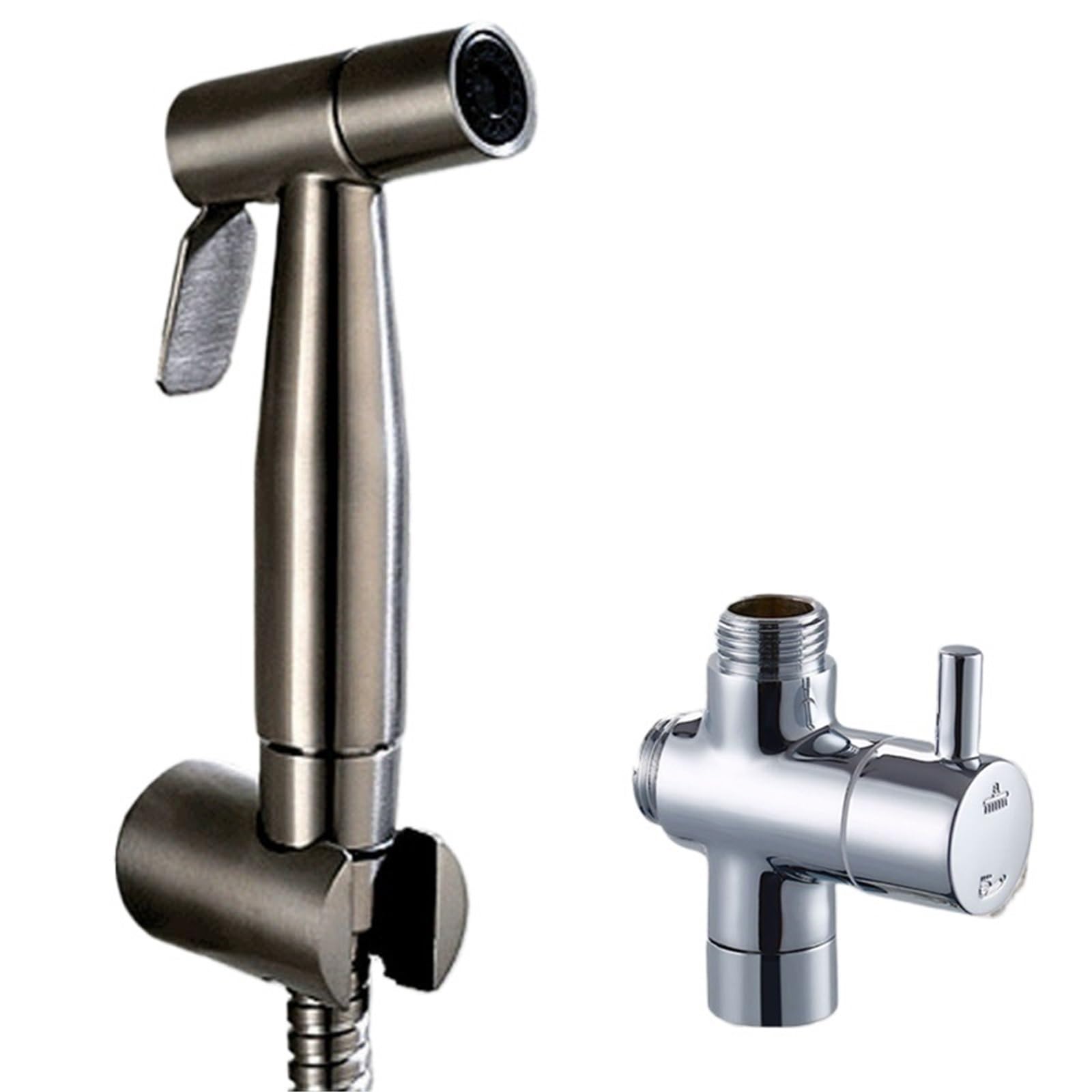 ZYCHSJXA Handheld Bidet Spray Shower Set Toilet Shattaf Sprayer Douche kit Faucet,Brushed Nickel, 304 Stainless Steel(Set 1)