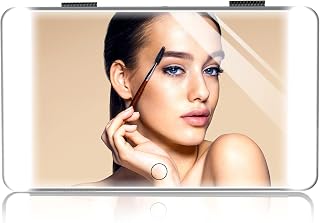 Car Visor Vanity Mirror with Lights, Rechargeable LED Car Makeup Mirror with 3 Color and Brightness Adjustable, Sun-Shading Interior Car Accessories Mirror, Universal for Car Truck SUV Black