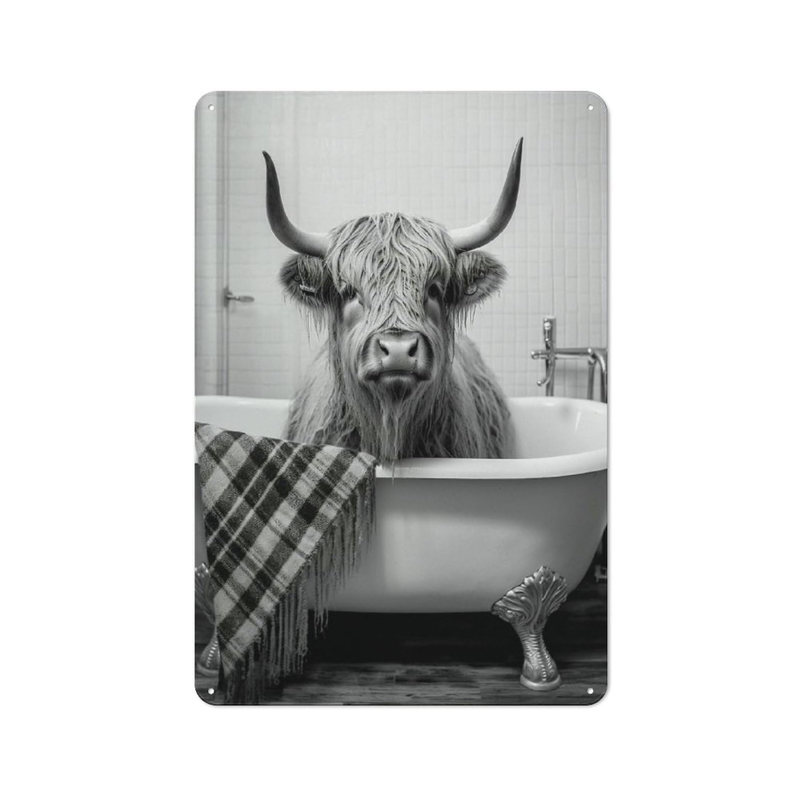 Junmoney Cow On The Bathroom Metal Plaque 30X20cm With For Home Bar Wall, Retro Decor, For Garage, Workshop And Man Cave Decoration