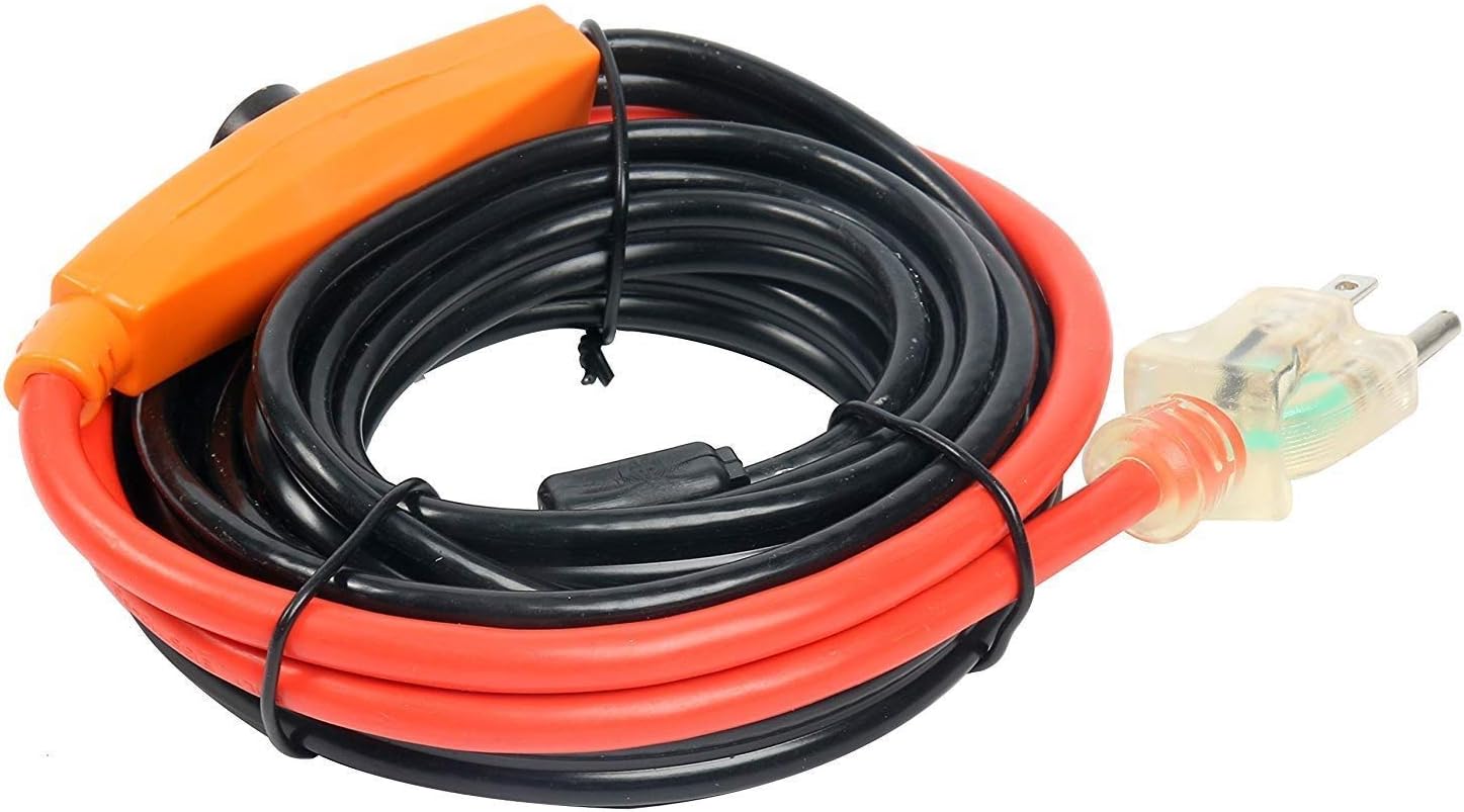 Cold Weather Pipe and Valve Heating Cable with Built-in Thermostat (3 Feet)