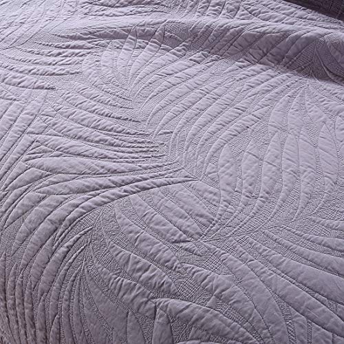 Vctops 3 Piece Queen Size Quilt Set Cotton Leaf Embroidered Ultra Soft Quilted Bedspread All Season Lightweight Coverlet Set 1 Quilt And 2 Pillow Shams (Purple,88" X 92") #TOP4