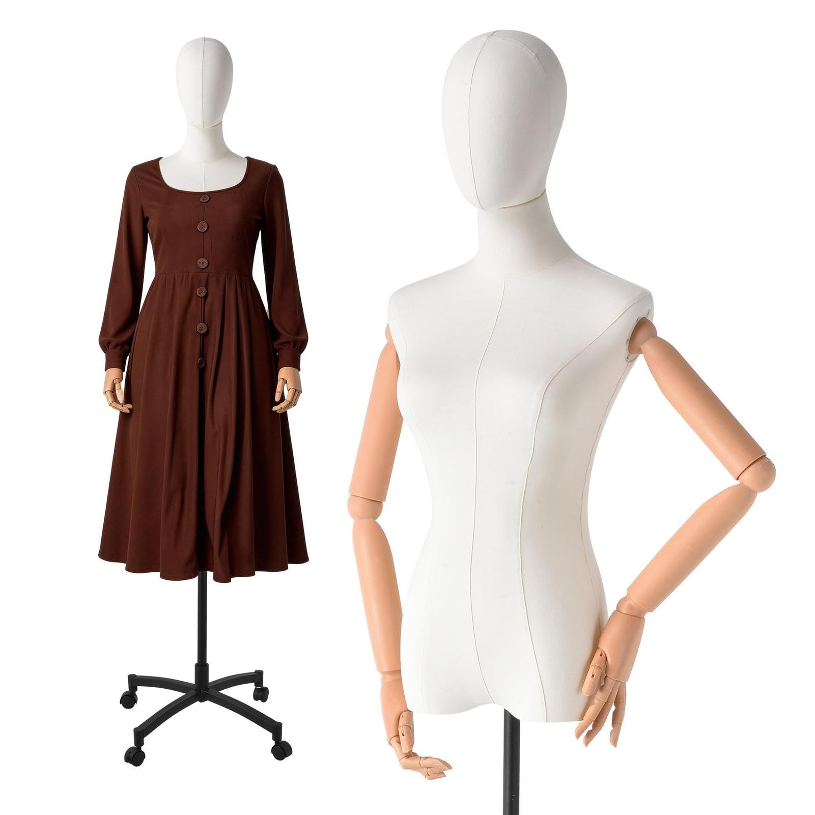 Mannequin de couture féminin avec base roulante, hauteur réglable 155-218