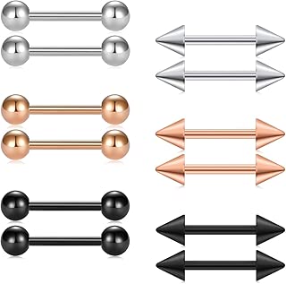12pcs 14G 12mm 14mm 16mm 18mm Ball Spike Nipple Tongue Shield Ring Barbell Body Piercing Jewelry Retainer - coolthings.us