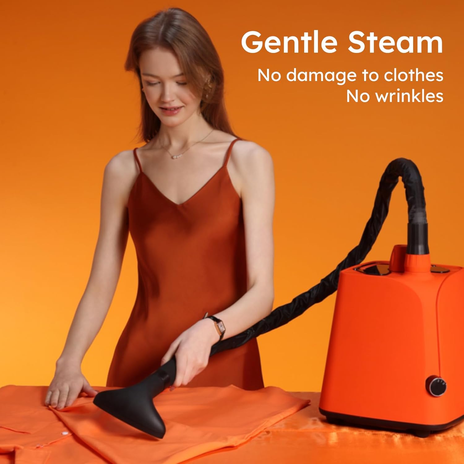 Colorful Standing Garment Steamer for Clothes, 2000W Professional Hanging Clothing Steamer with Stand, Commercial Cloth Fabric Steamers with 1.8L Water Tank for 45min Steaming, Orange