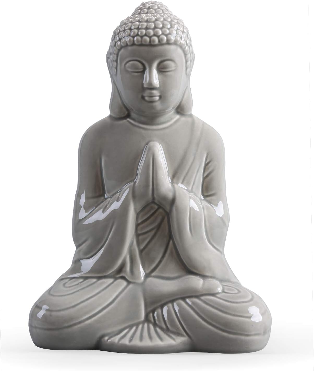 Ceramic Praying Buddha Figurine, Serene Medium Statue （11 Inches Tall，White）