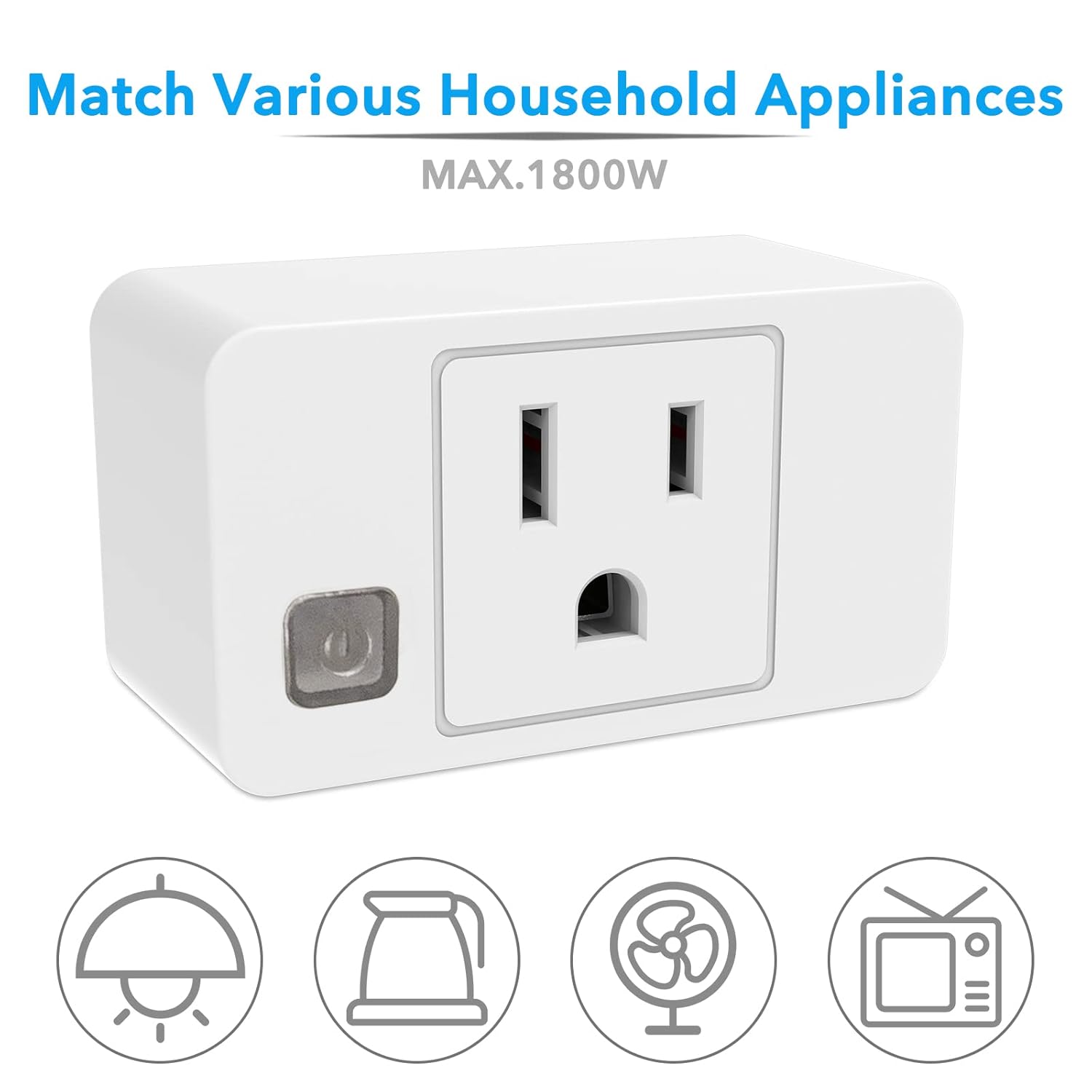 Wireless Remote Control Outlet Switch, Remote Plug Sockets 230ft RF Range, Remote Light Switch Kit for Household Appliances, 5 Outlets + 2 Remotes, 1800W, White