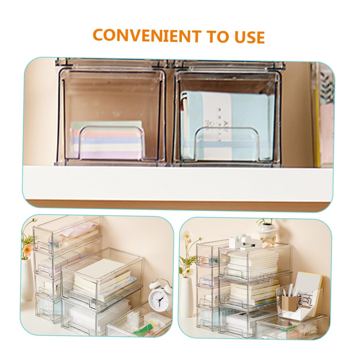 WOONEKY 2 Stück Acryl Kosmetikaufbewahrungsboxen für Schubladen Make Up Organizer für Schminke Leicht und Multifunktional für Schlafzimmer und Arbeitszimmer
