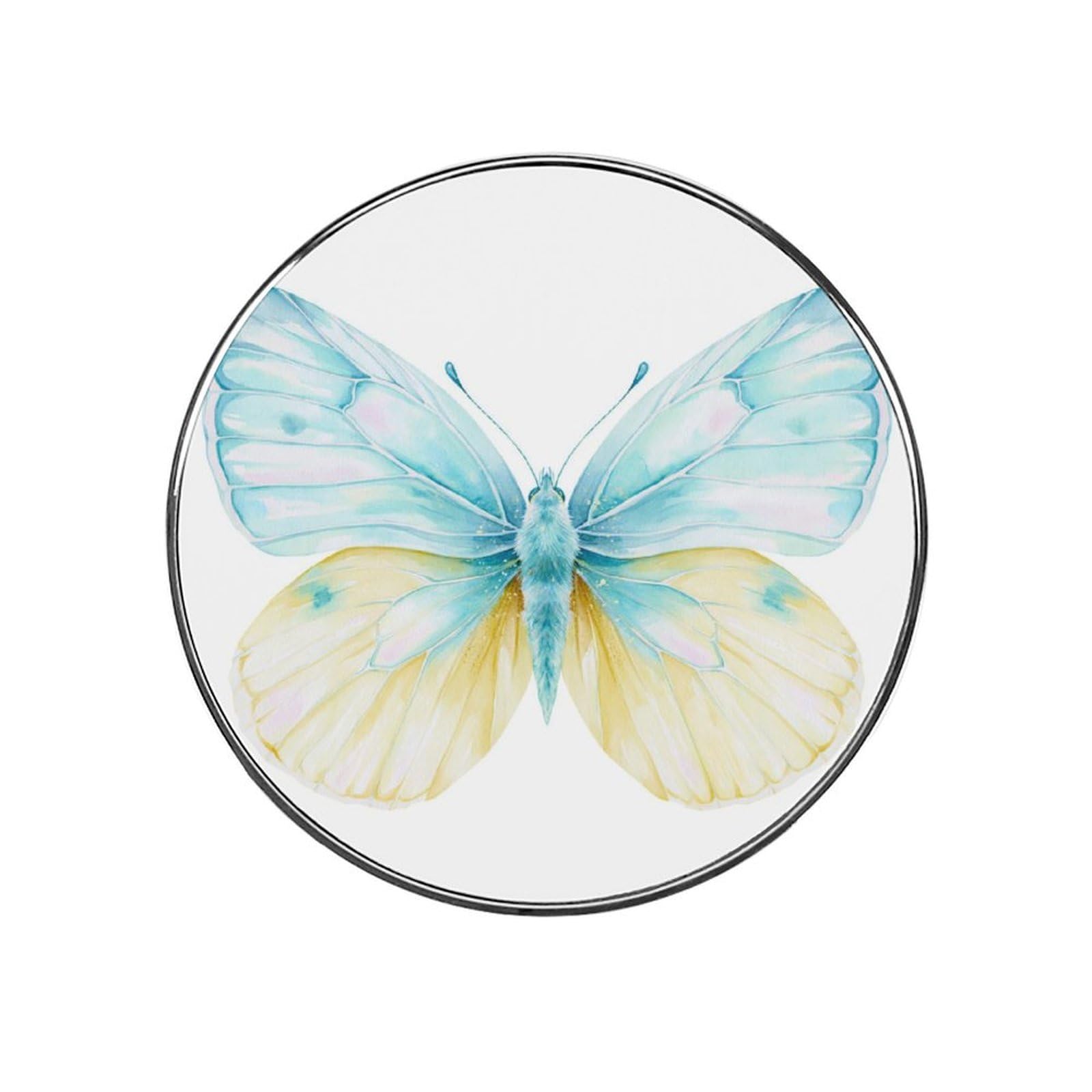 Butterfly with Pale Blue And Lemon Yellow Wings Fridge Magnets DIY Art Round Magnetic Refrigerator Sticker for Home Kitchen Car Garage Decor