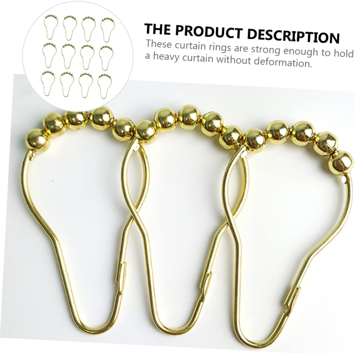 24pcs Gourd-Shaped Shower Curtain Hooks Glide Rings Resistant Stainless Steel Easy Installation for Bathroom Decor Fits Standard Curtain Rods Gold Finish