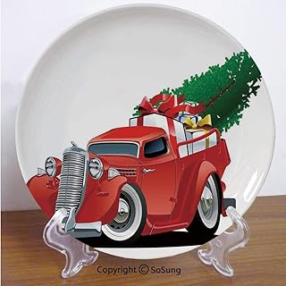 Christmas 7      Ceramic Decorative Plate Vintage American Truck with Large Xmas - Compare price