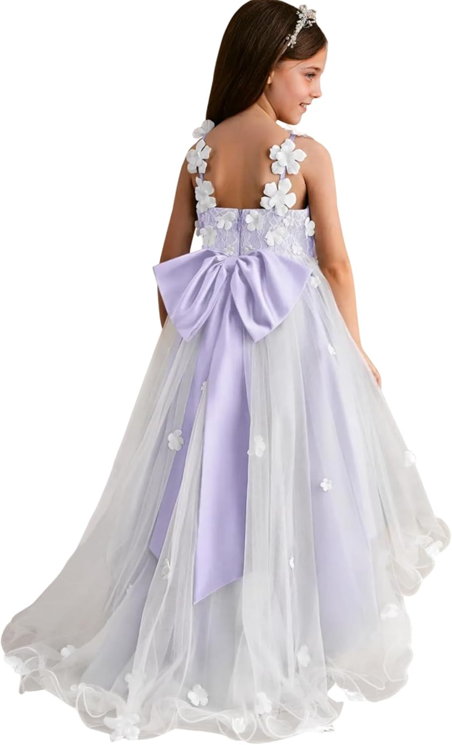 Tulle Flower Girl Dresses for Wedding 3D Lace Bridesmaid First Communion Dress Princess Pageant Party Gown with Bow