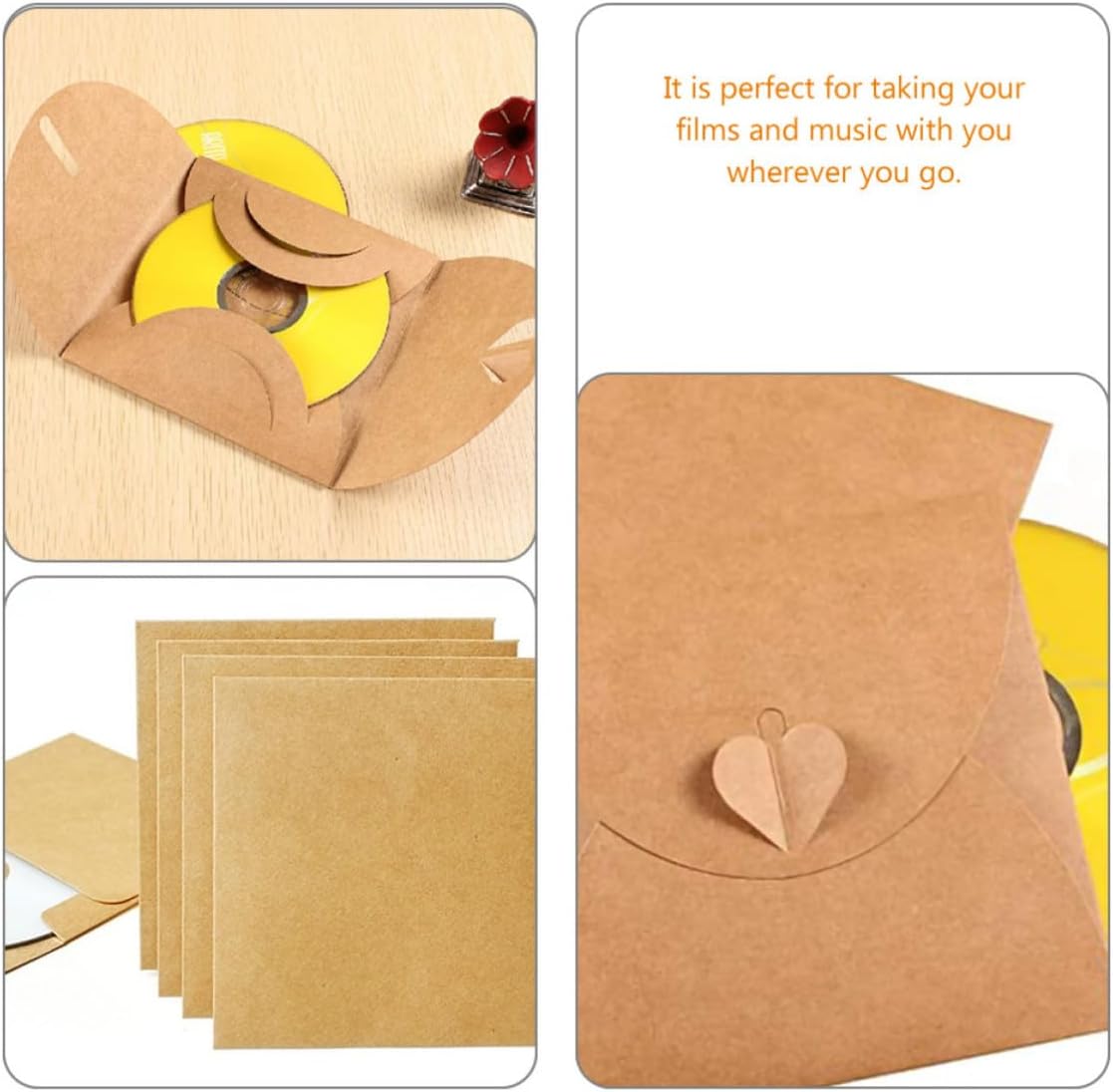 50pcs Kraft Paper CD DVD Sleeves Envelopes for Dust Isolation and Protection, Sturdy Vintage Kraft Paper Material, for Home Storage and Cinema Storage of Cds and DVDs