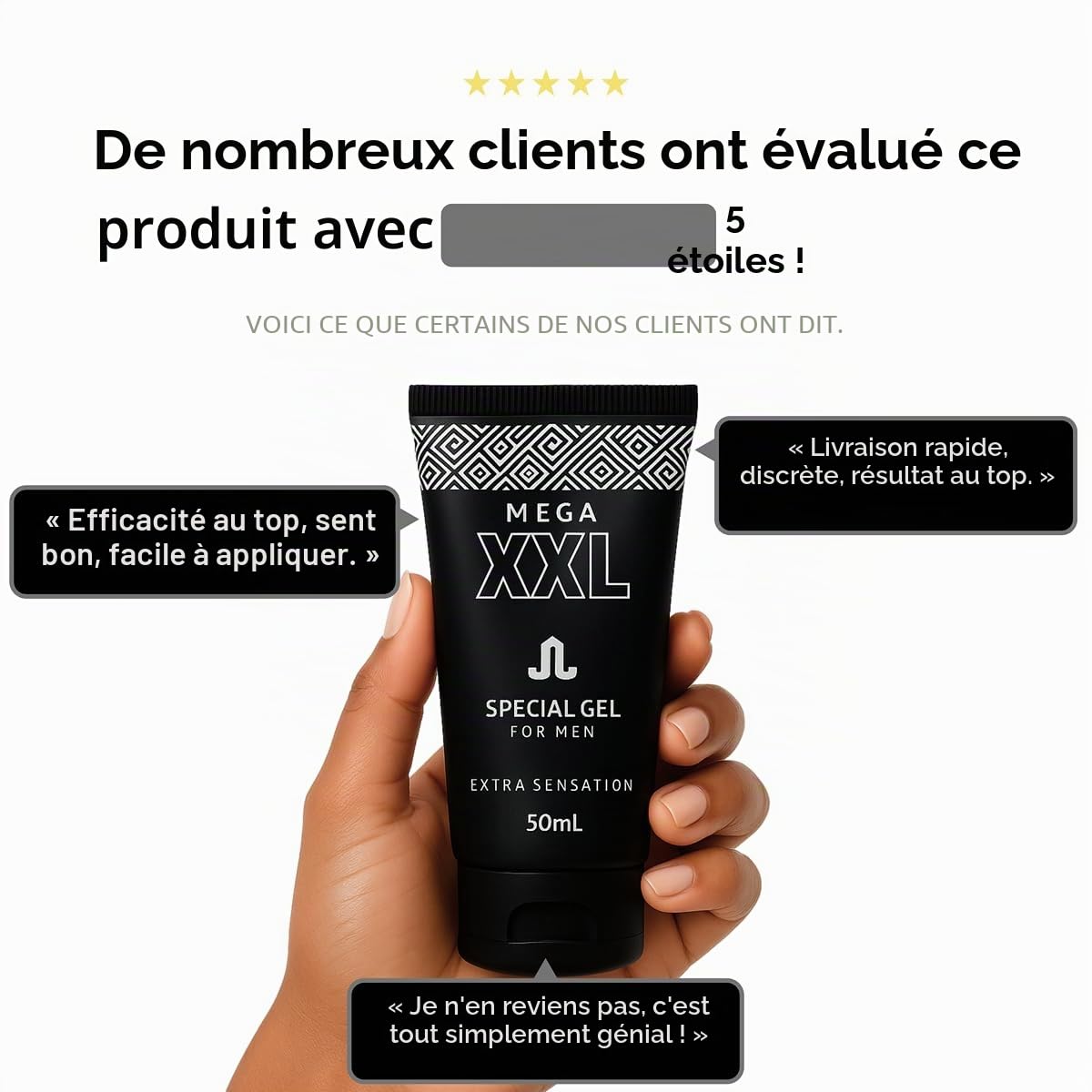 MEGA XXL Gel pour le pénis – 50 ml de crème pour l'agrandissement du pénis – Allonger et épaissir le pénis – Pour plus de longueur, de circonférence et de fermeté – Soin intime efficace pour les