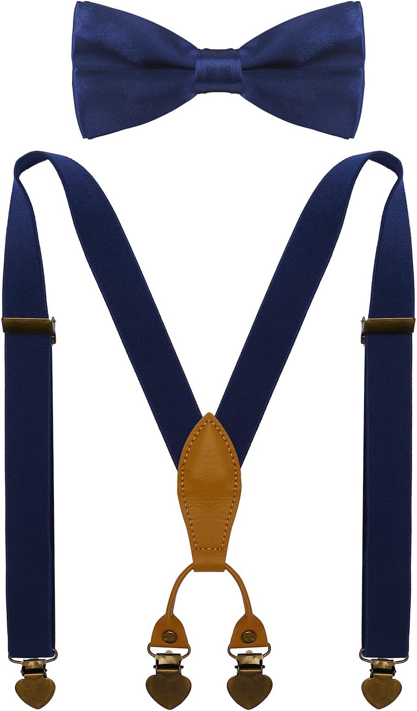 Men's Boys' Suspenders and Bow Tie Set with Heart Clips Y Style Adjustable
