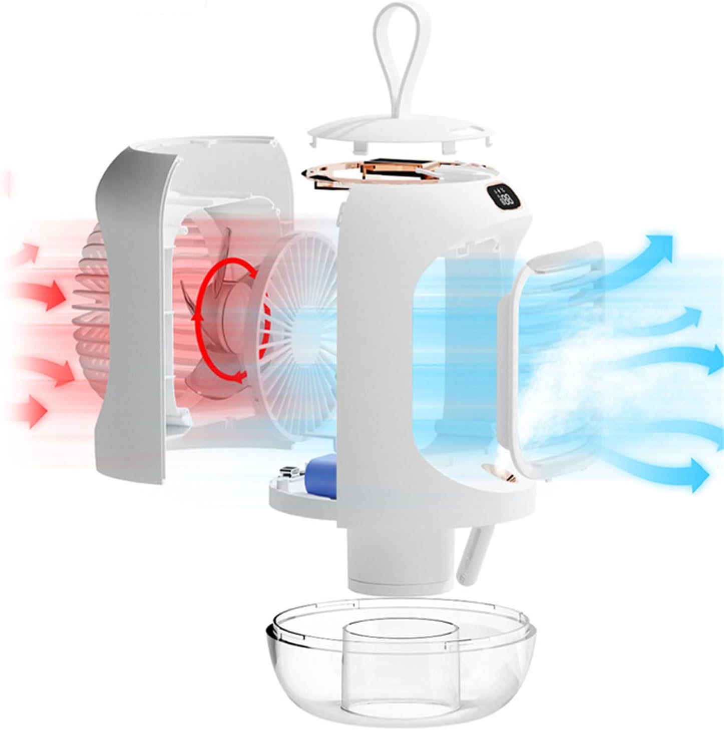 Portable Fan 3600mAh Battery Powered Hand-Held Desktop USB Fan Spray Wet Fan 3 Speeds Electric Fan with Night Light Spray Wet Cooling Fan