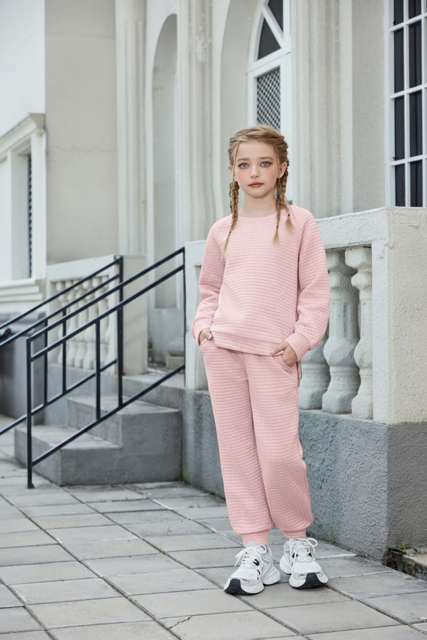 Arshiner Girls 2 Piece Tracksuit Set Long Sleeve Grid Pullover Top with Jogger Pants Kids Outfits for 5-14 Years - Image 2