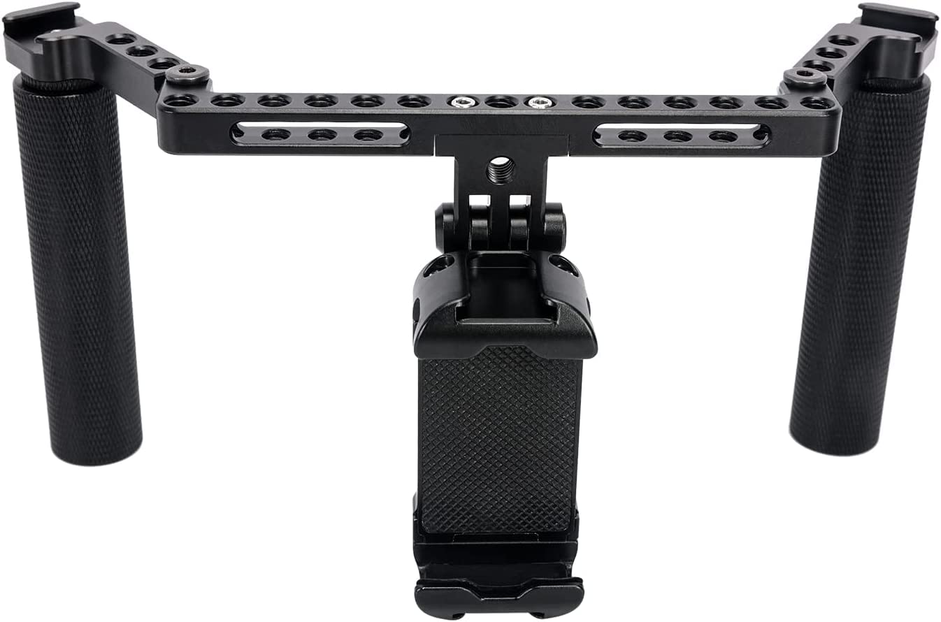 NICEYRIG Estabilizador de Doble Mano para teléfono Inteligente Vlog Vlogging Lives Kit de grabación de Video con Mango Plegable para teléfono Celular Android y iPhone 14/13/12/11/XS Pro MAX -521