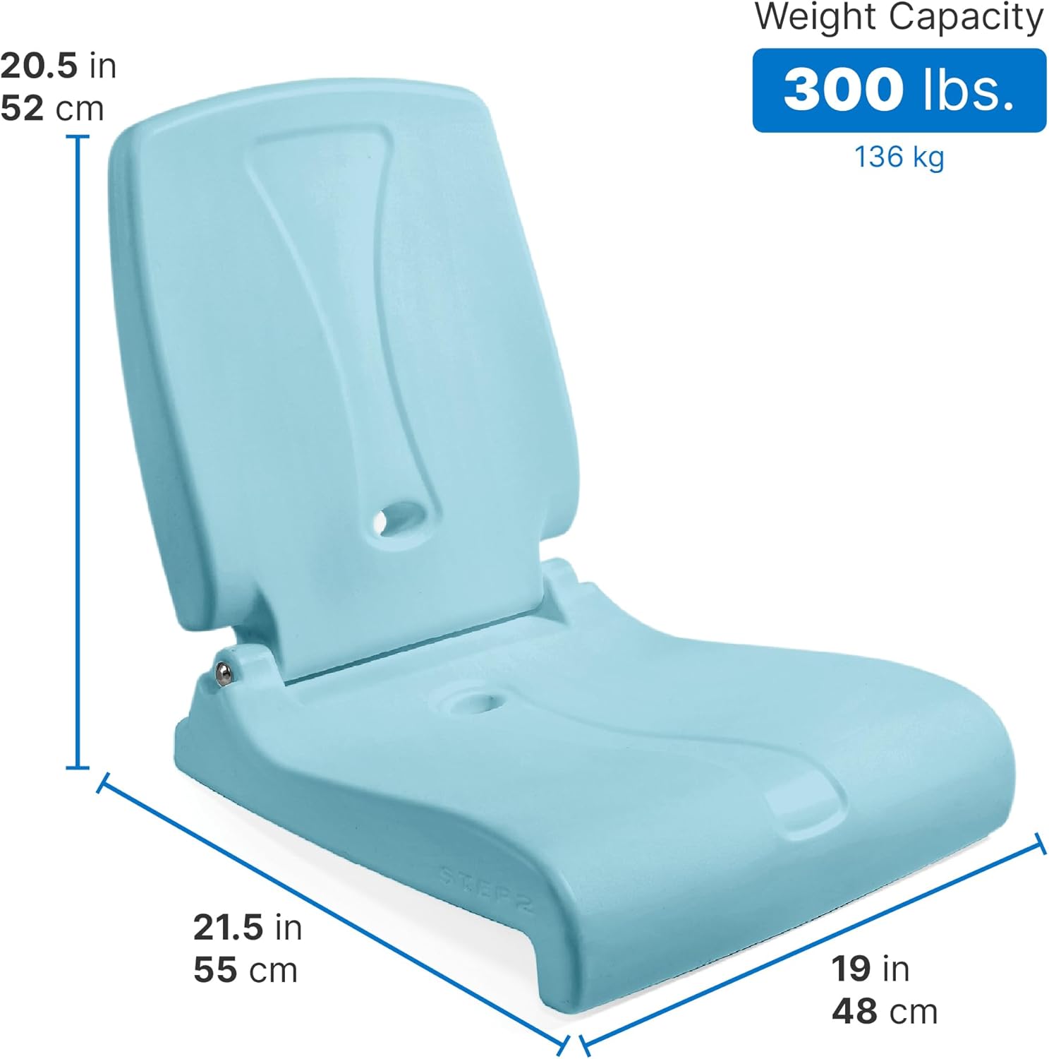 step2 folding flip seat, lightweight portable outdoor chair for poolside, camping, beach, boats, tailgates, durable ground chair with back support for adults, capri blue
