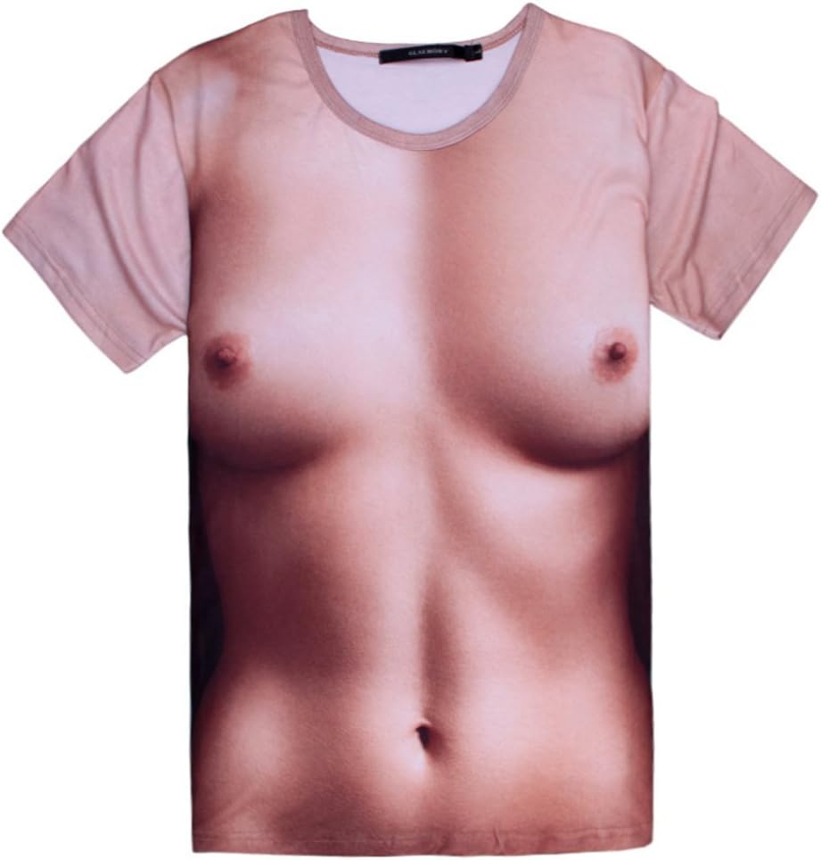 Angcoco Unisex Short Sleeve 3D Digital Print Spoof Tee Shirt - Naked Woman