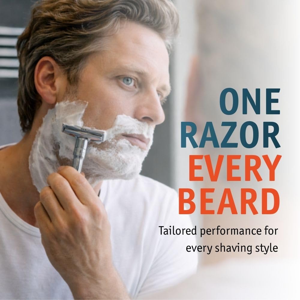 MERKUR FUTUR 701 Adjustable Double Edge Safety Razor - Bright Chrome | Adjustable Razor With Dial | Made in Germany | Plastic-Free | Snap-On Cap Design | Straight Bar