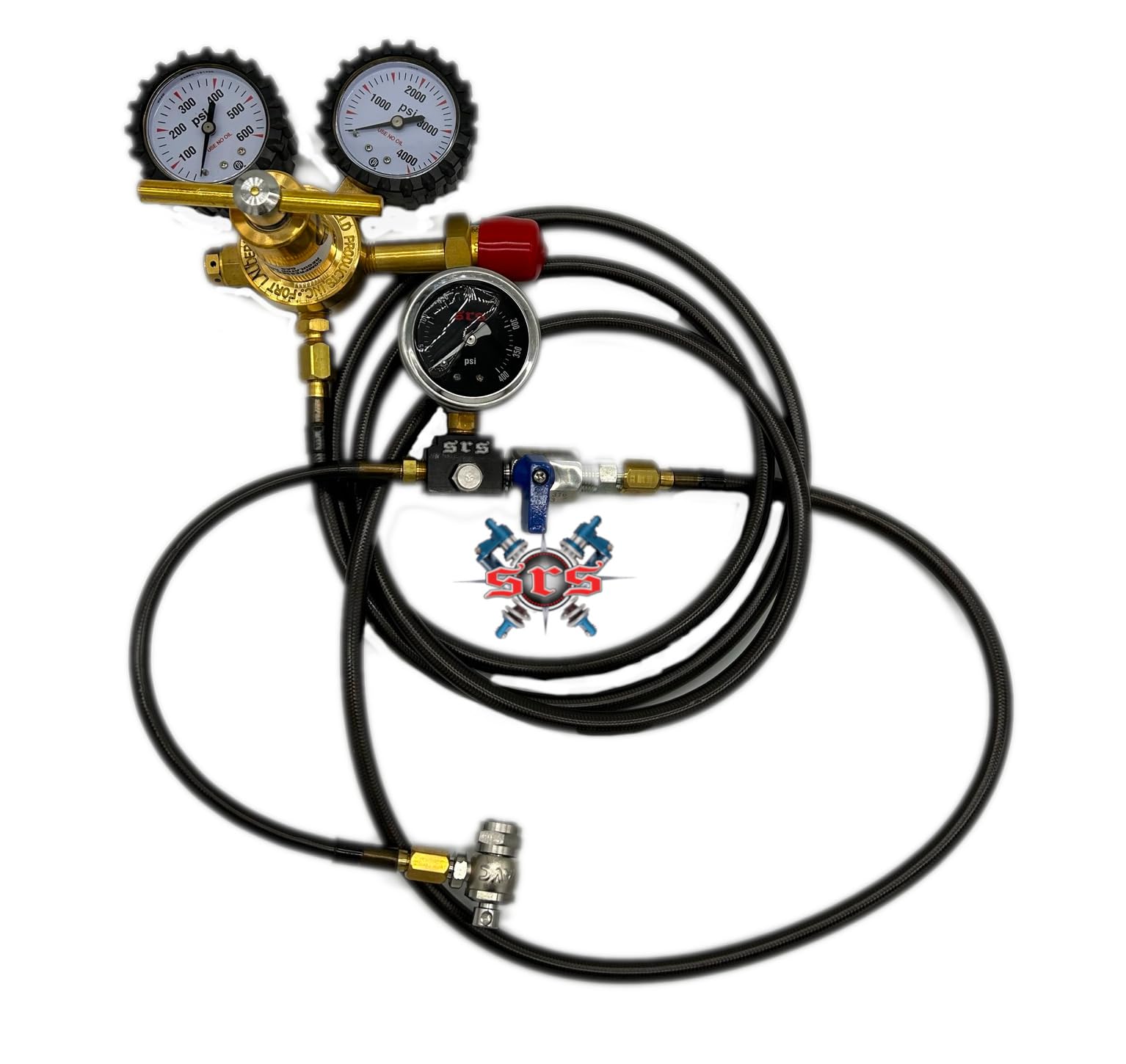 Schmidty Racing Suspensions Uniweld 400PSI - Stainless Hose 8' - with Gauge, Bleed-Off, Whip - 0-160PSI