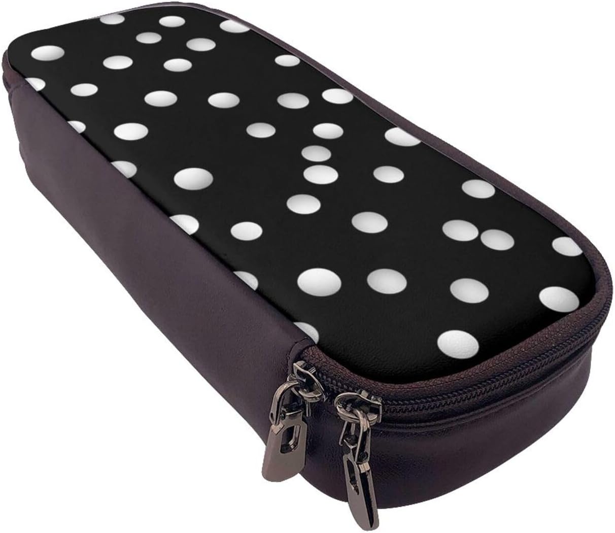 Leather Pen Case with Zipper - Aesthetic Pen Holder Black White Polka Dots Pencil Case for Women & Men - Handcrafted Pencil Bag Multi-Functional Travel Cosmetic Case for Work Office Tool Pouch image 4